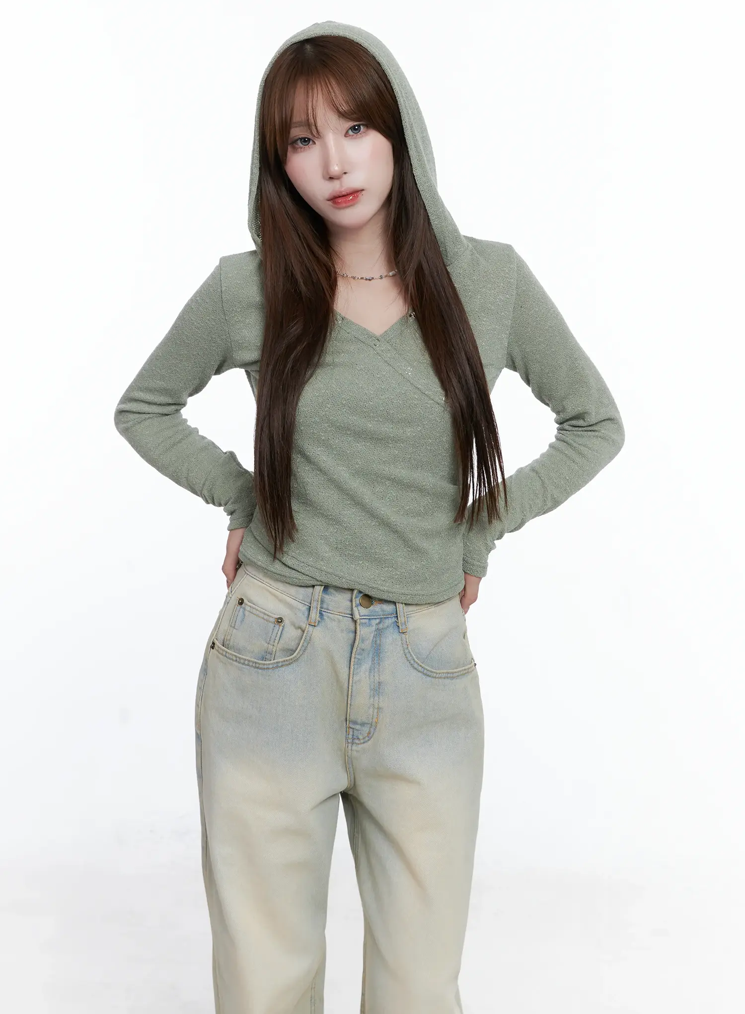 V-Neck Wrap Buttoned Hoodie CS501 - Image 8