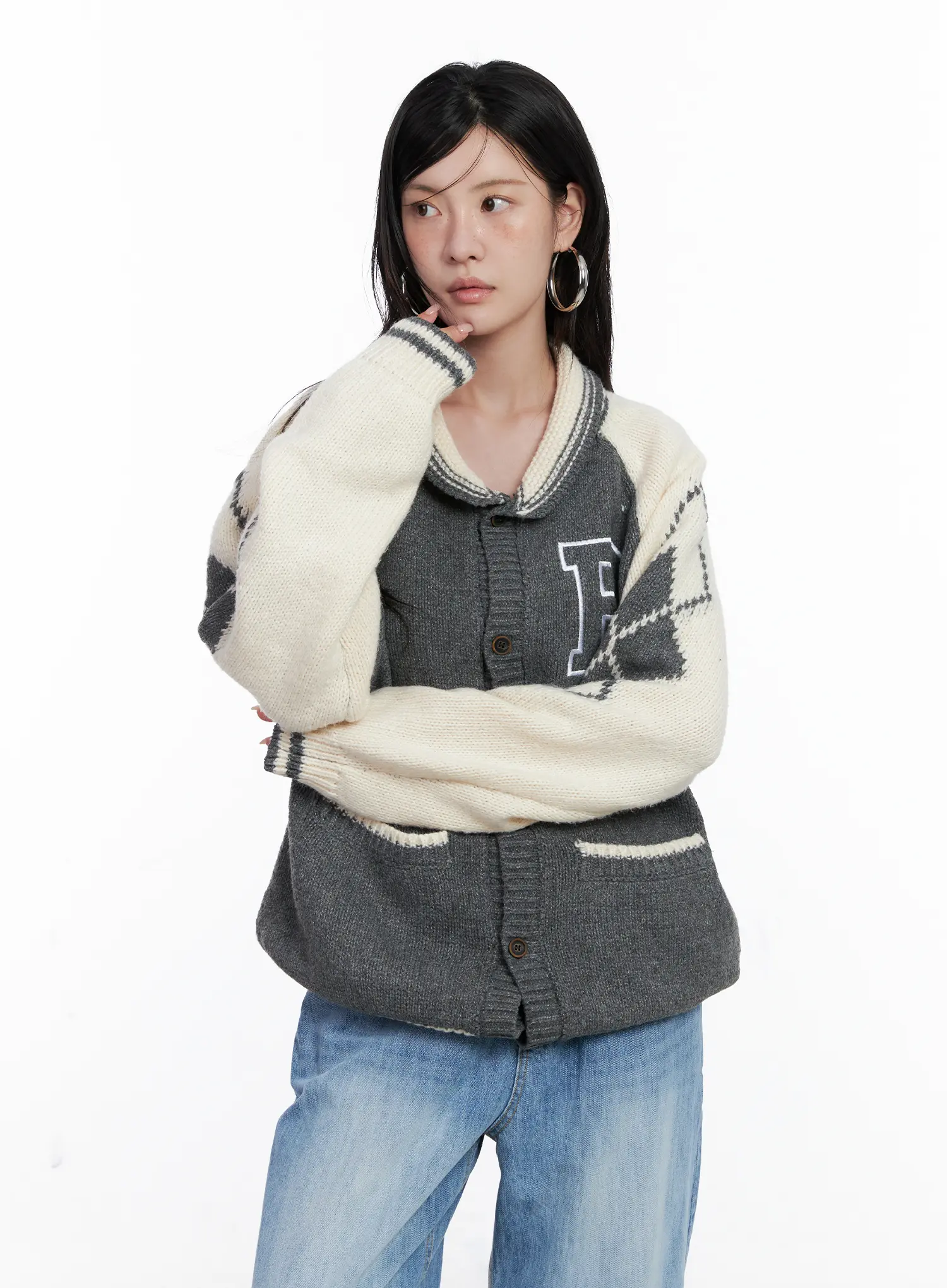 Varsity Knit Buttoned Cardigan CS529 - Image 10
