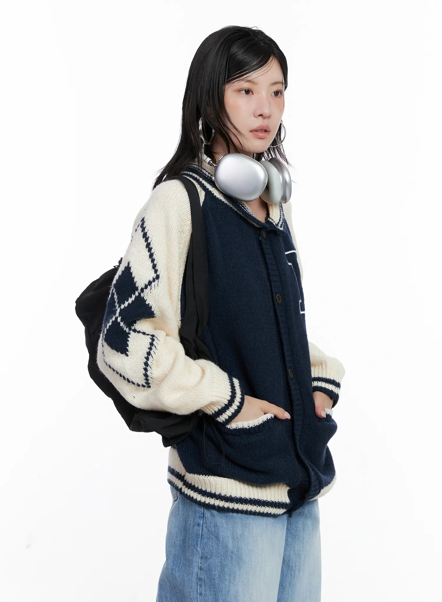 Varsity Knit Buttoned Cardigan CS529 - Image 2