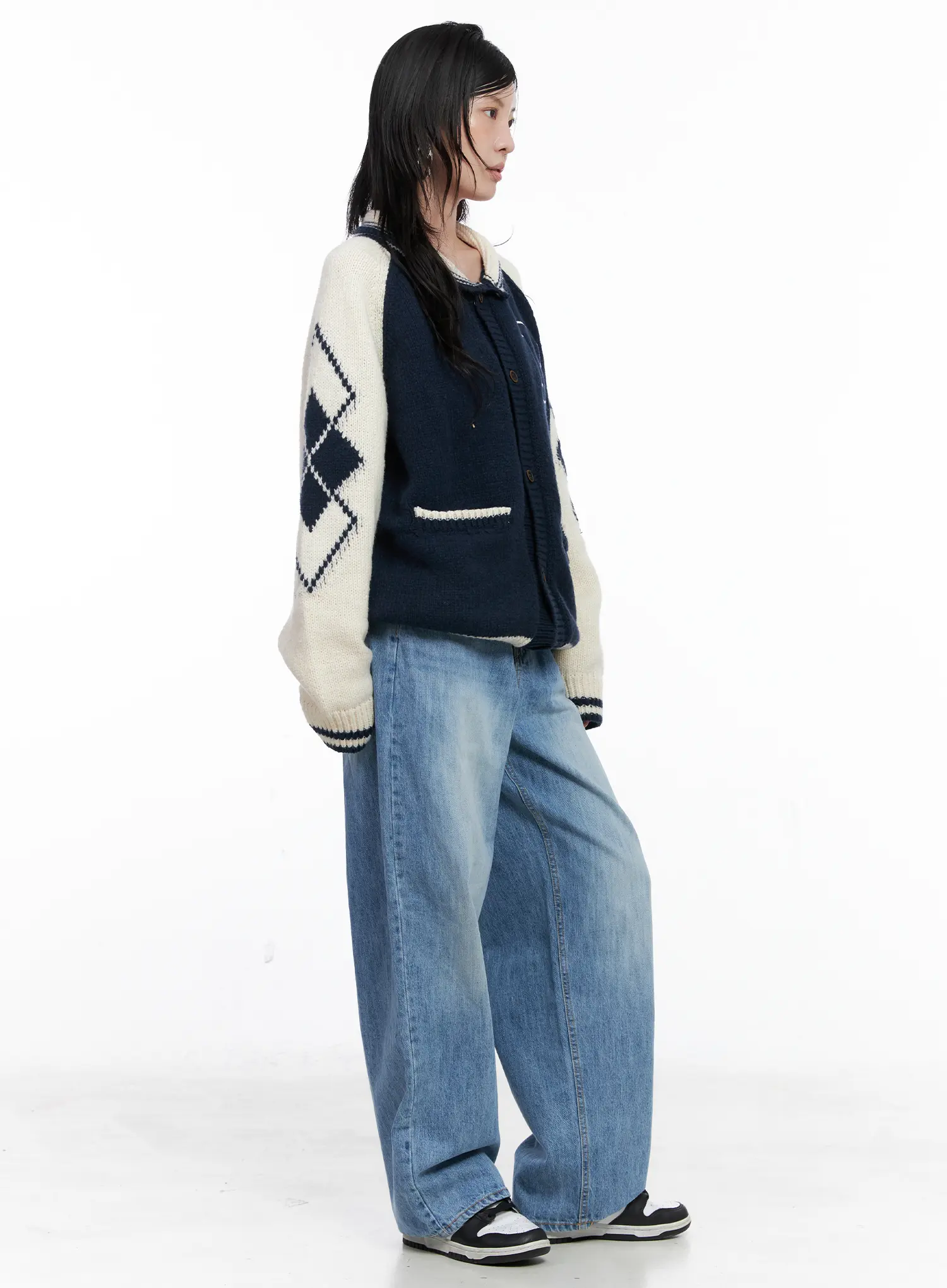 Varsity Knit Buttoned Cardigan CS529 - Image 3