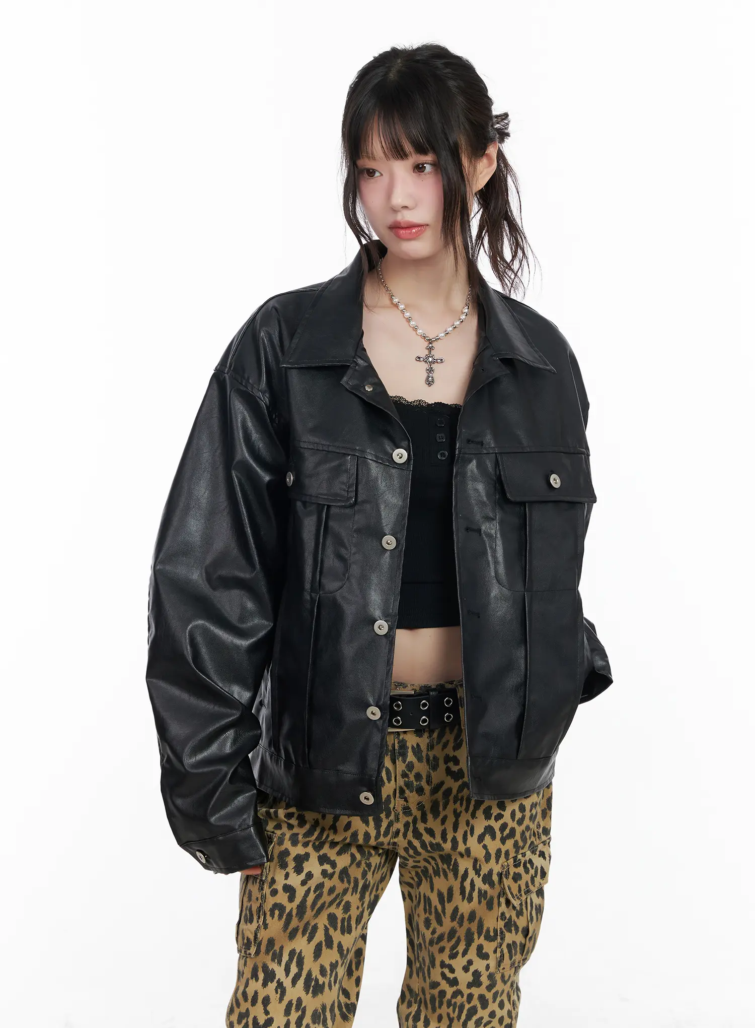 Vegan Leather Oversized Jacket CM526 - Image 3