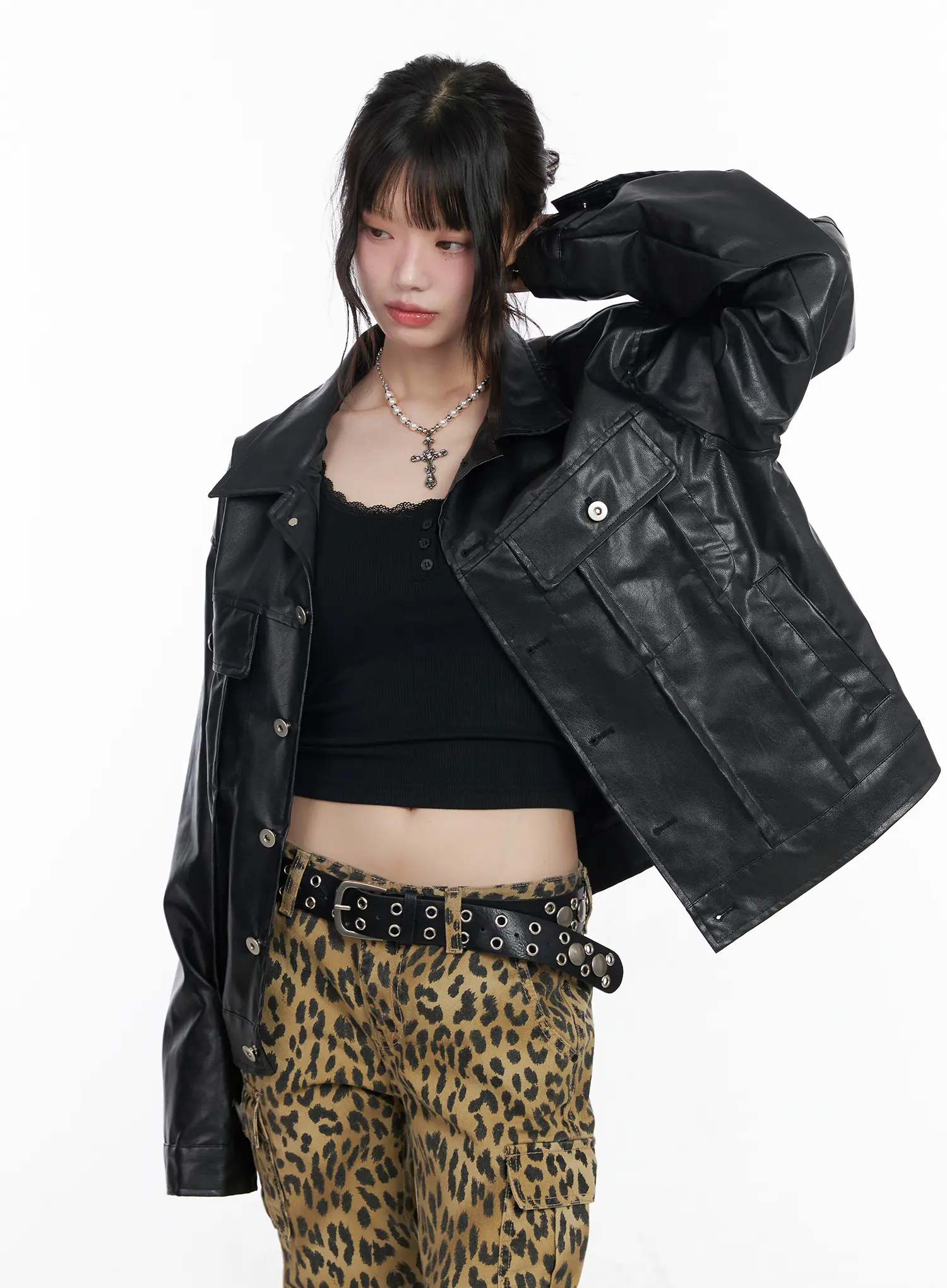 Vegan Leather Oversized Jacket CM526 - Image 6