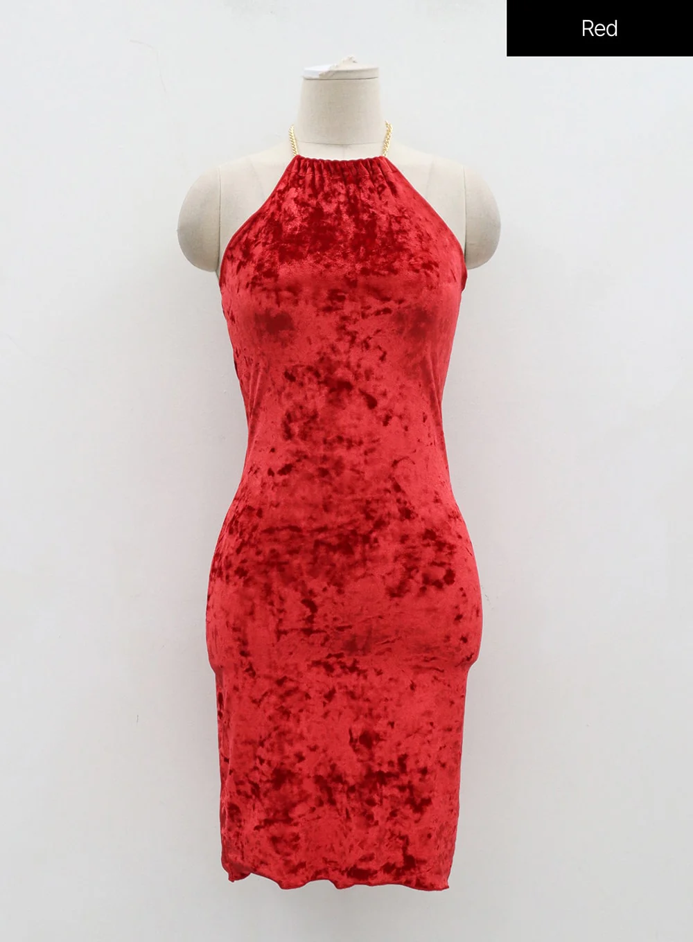 Velvet Sleeveless Neck Chain Mini Dress BD23 - Image 20