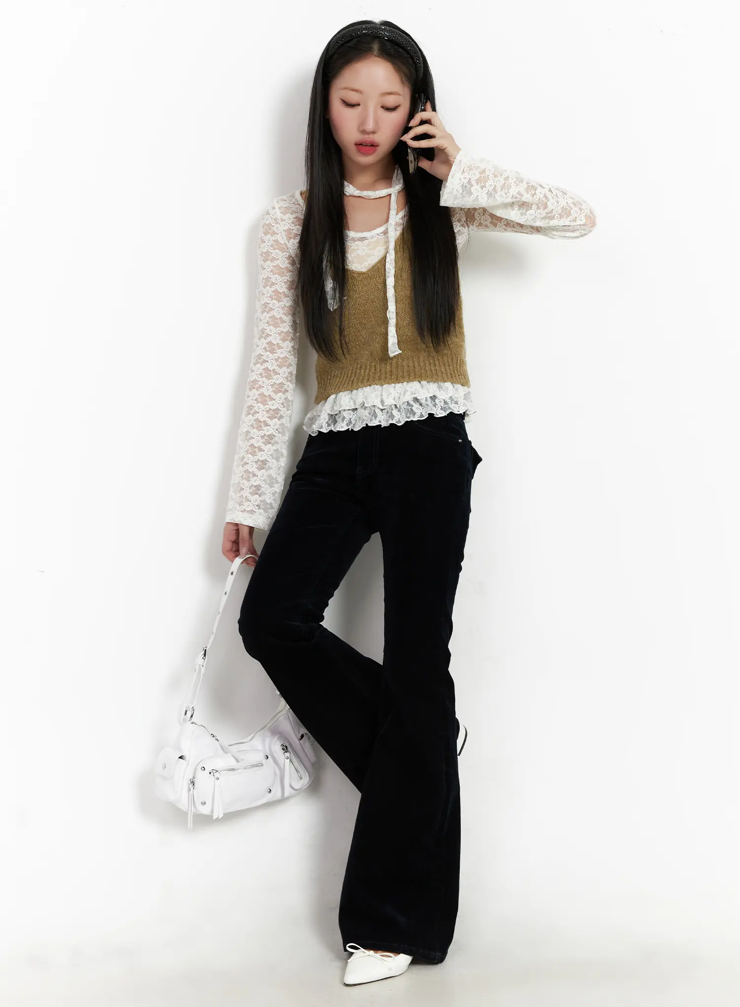 Velvet Studded Bootcut Pants CD529