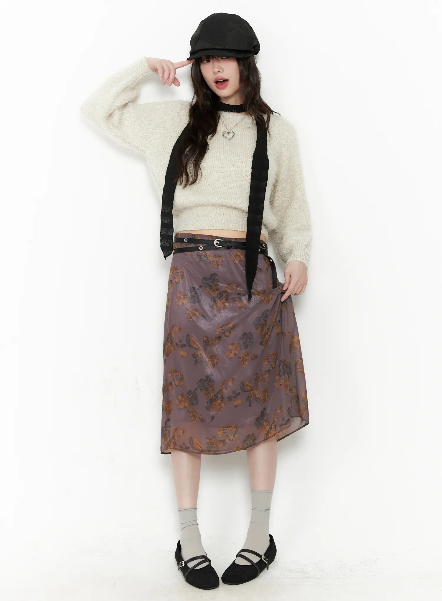 Vintage Floral Layered Midi Skirt CN510