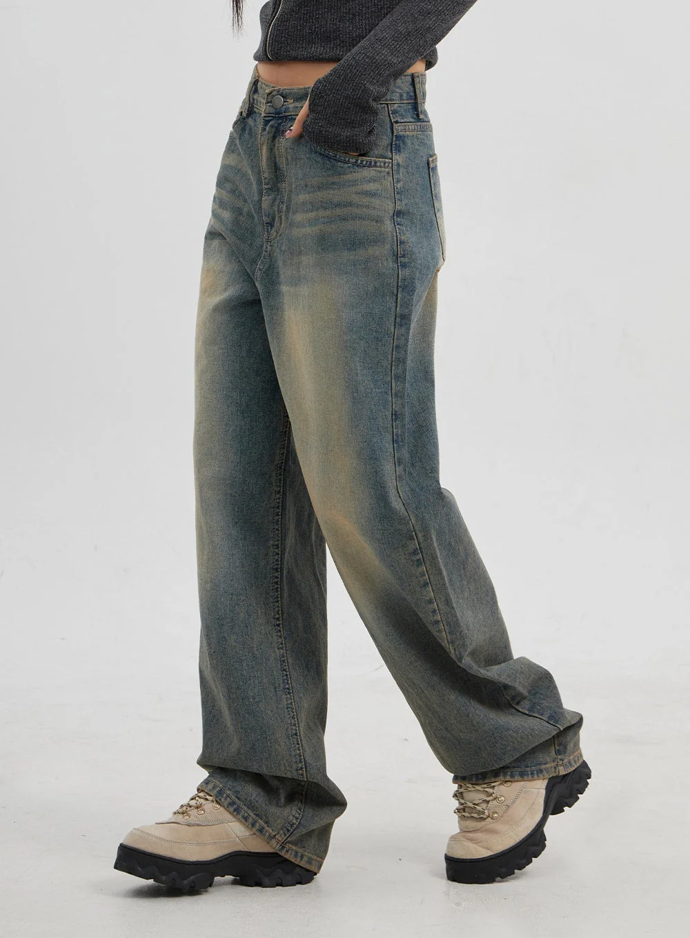 Vintage Wash Wide Leg Jeans CJ319 - Image 5