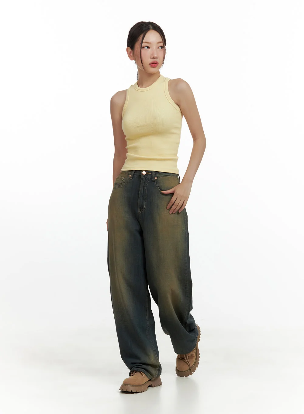Vintage Washed Denim Baggy Pants CU420 - Image 2