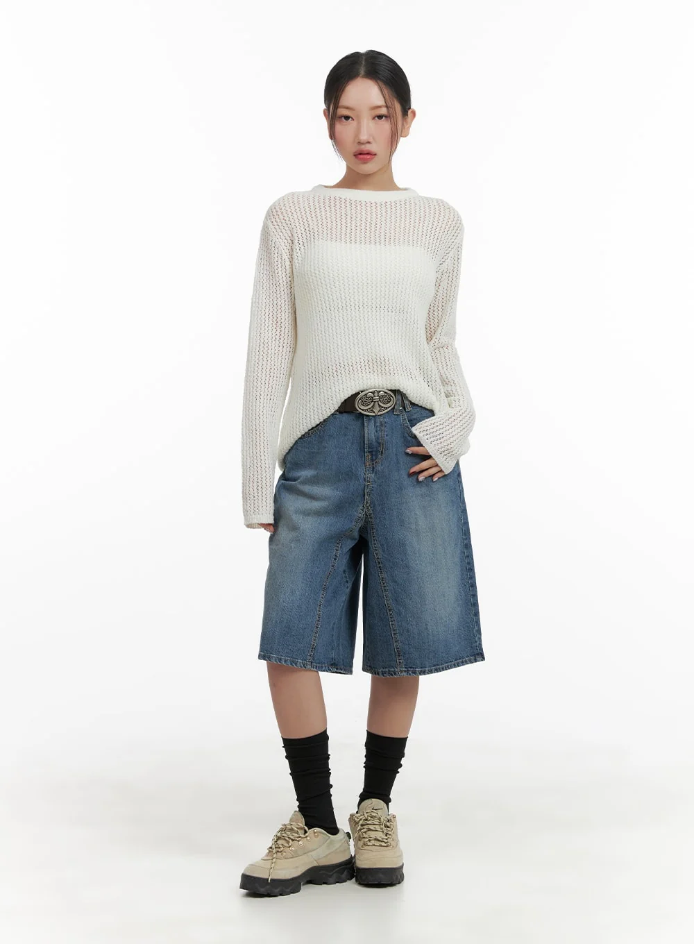 Vintage Washed Wide Leg Jorts CA415 - Image 2