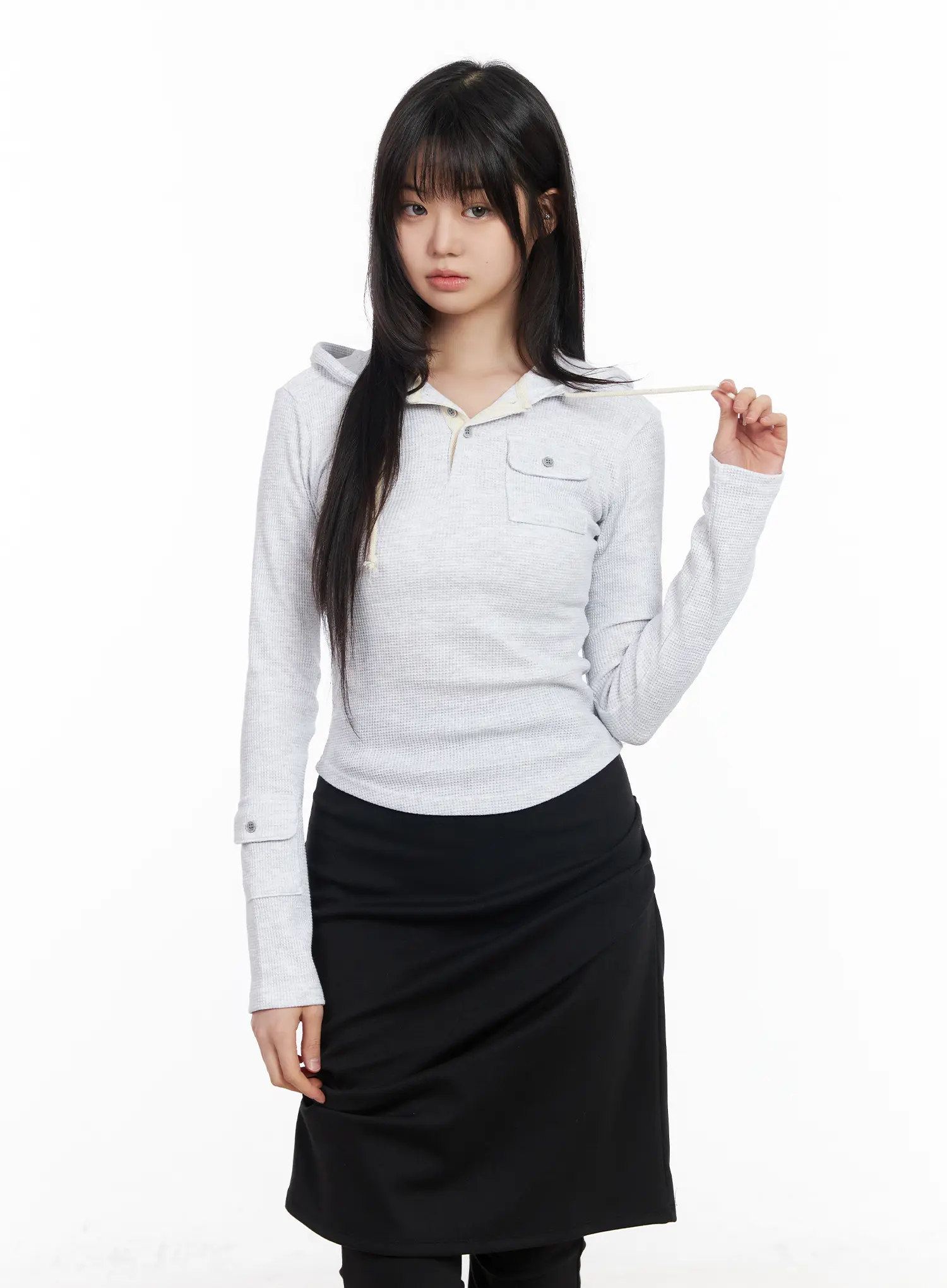 Waffle Knit Cropped Hoodie CM512 - Image 10