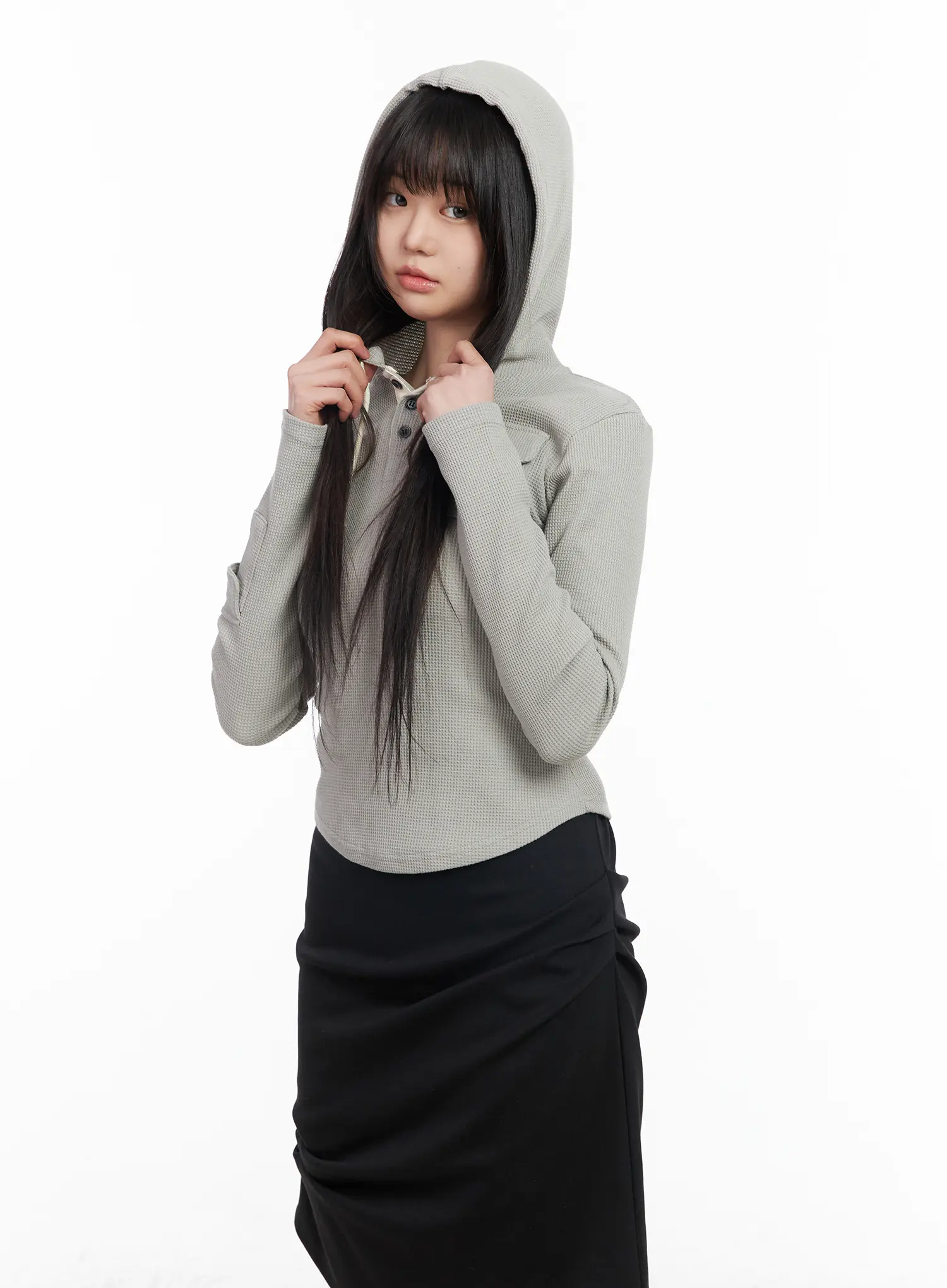 Waffle Knit Cropped Hoodie CM512 - Image 2