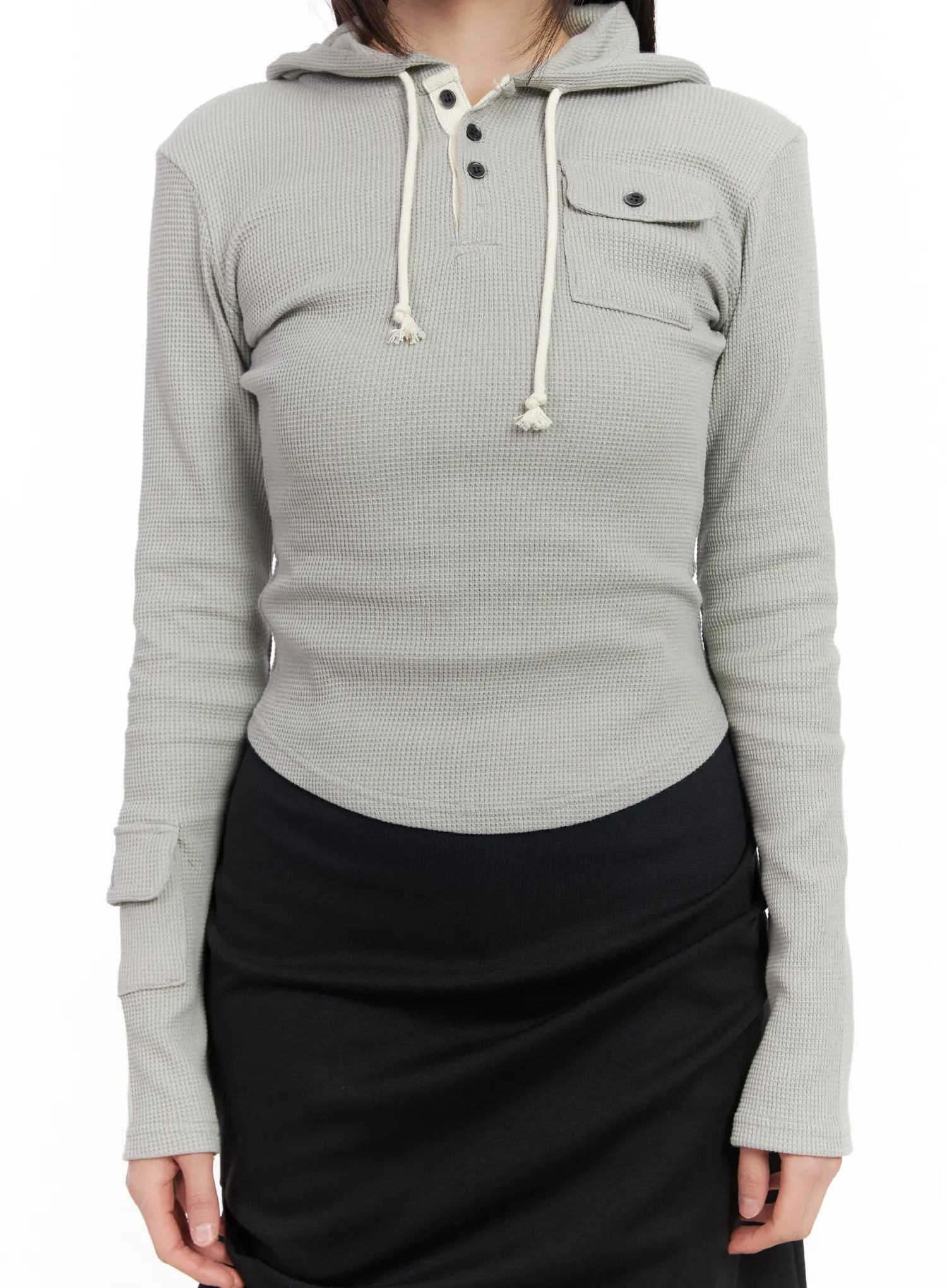 Waffle Knit Cropped Hoodie CM512 - Image 7