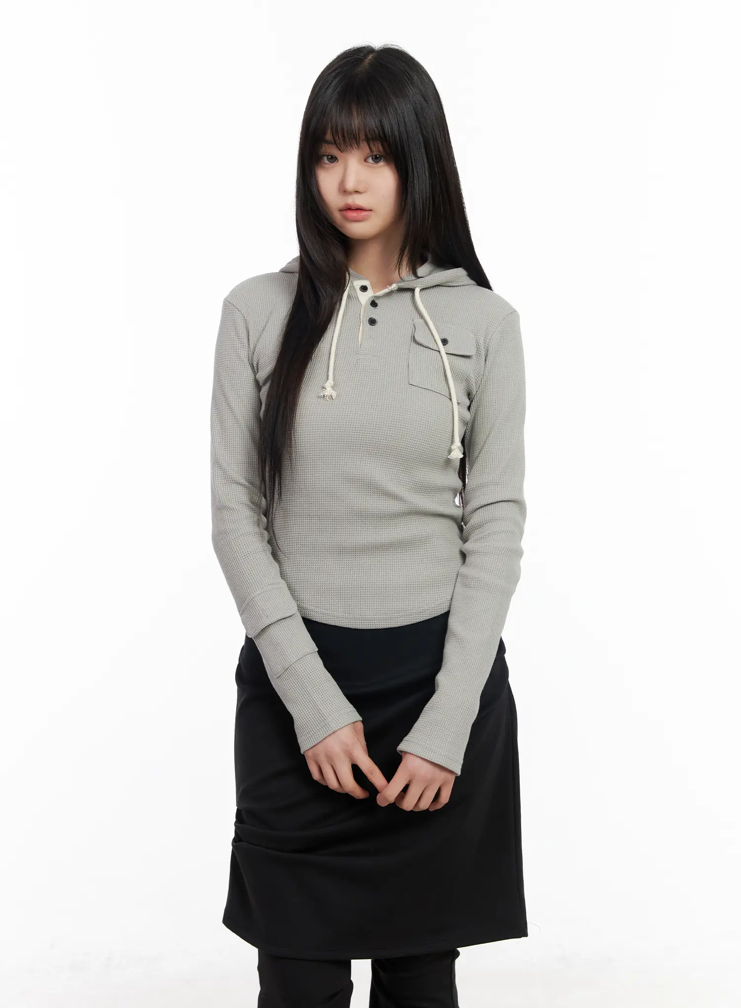 Waffle Knit Cropped Hoodie CM512 - Image 9