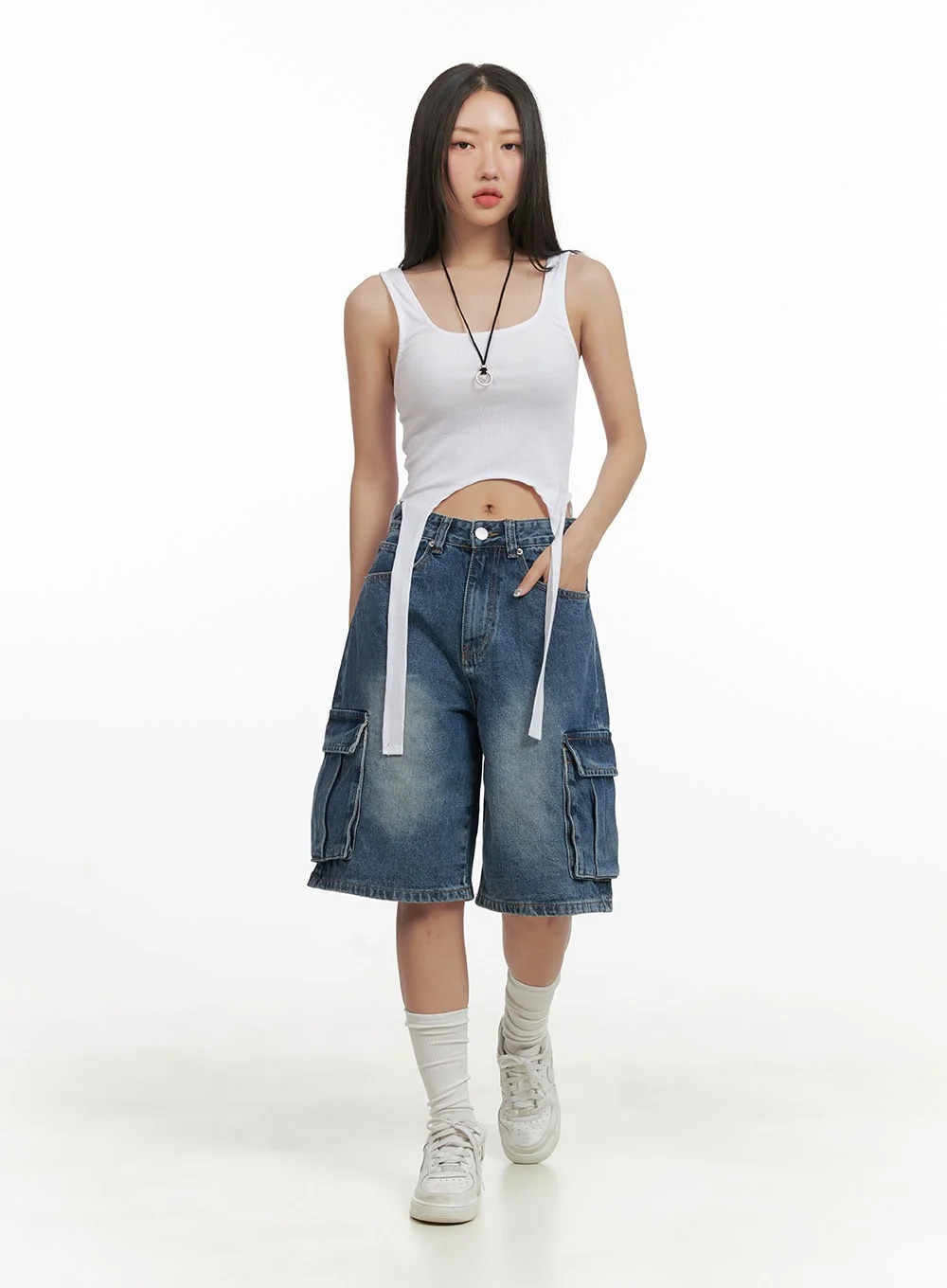 Washed Denim Cargo Jorts CY420 - Image 2