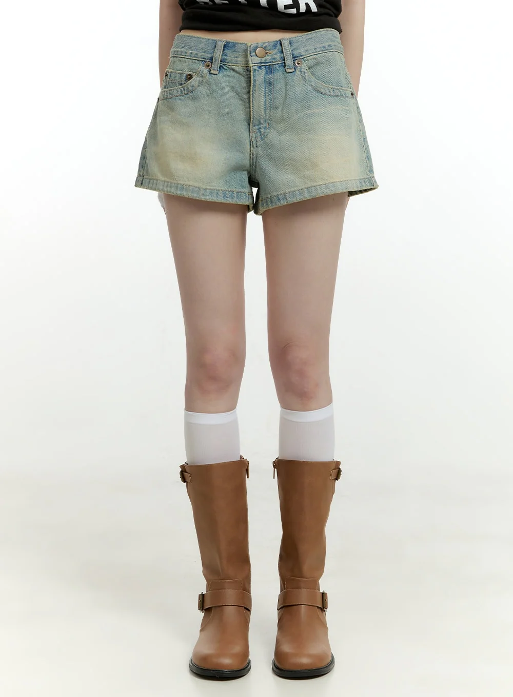 Washed Denim Low Rise Shorts CL426