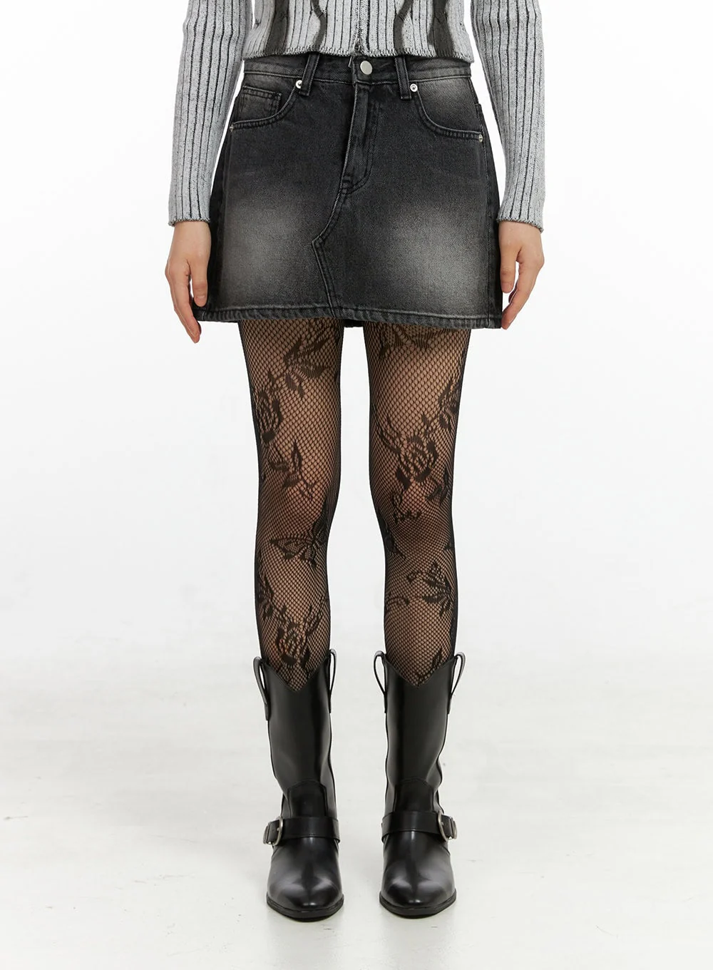 Washed Denim Mini Skirt IO430 - Image 4