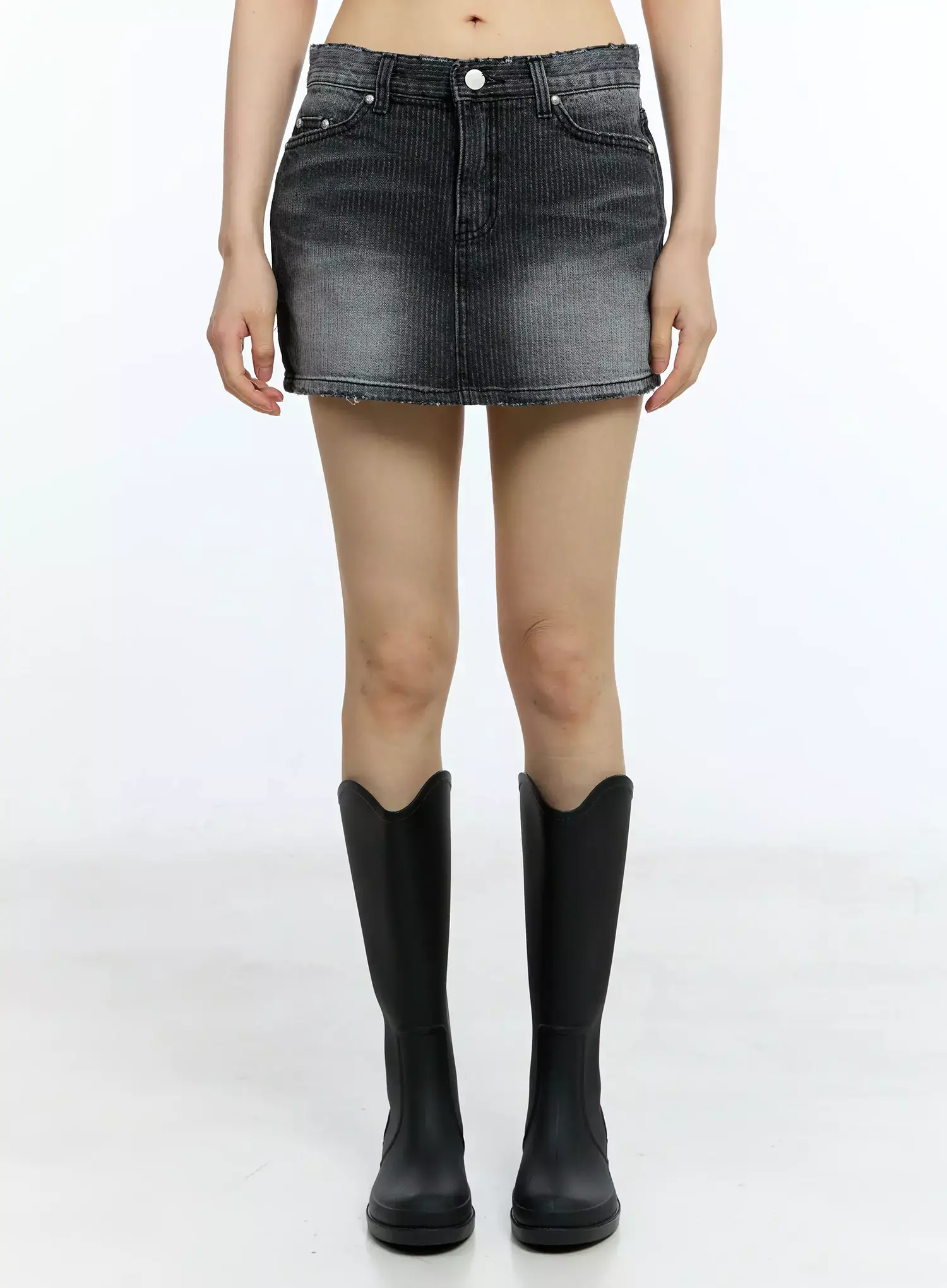 Washed Low-Rise Denim Mini Skirt IU525 - Image 7