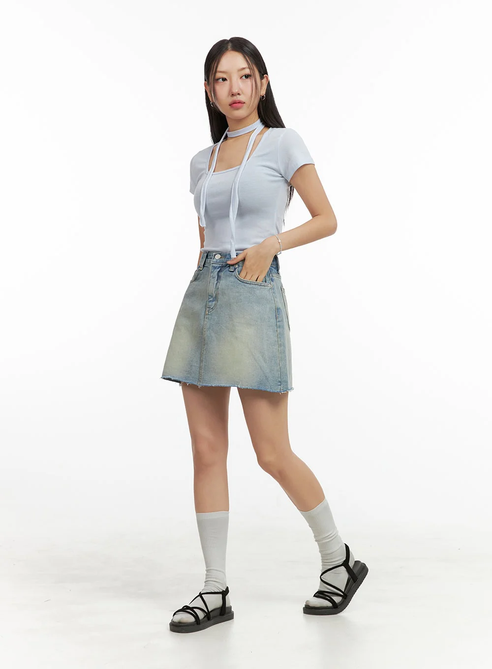Washed Mini Denim Skirt OU407 - Image 6