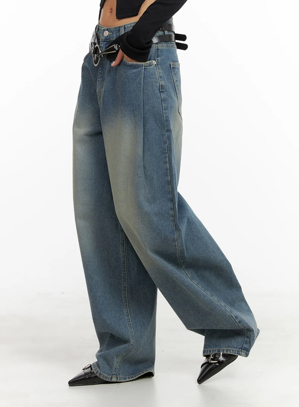 Washed Out Wide Fit Baggy Jeans CA416 - Image 3