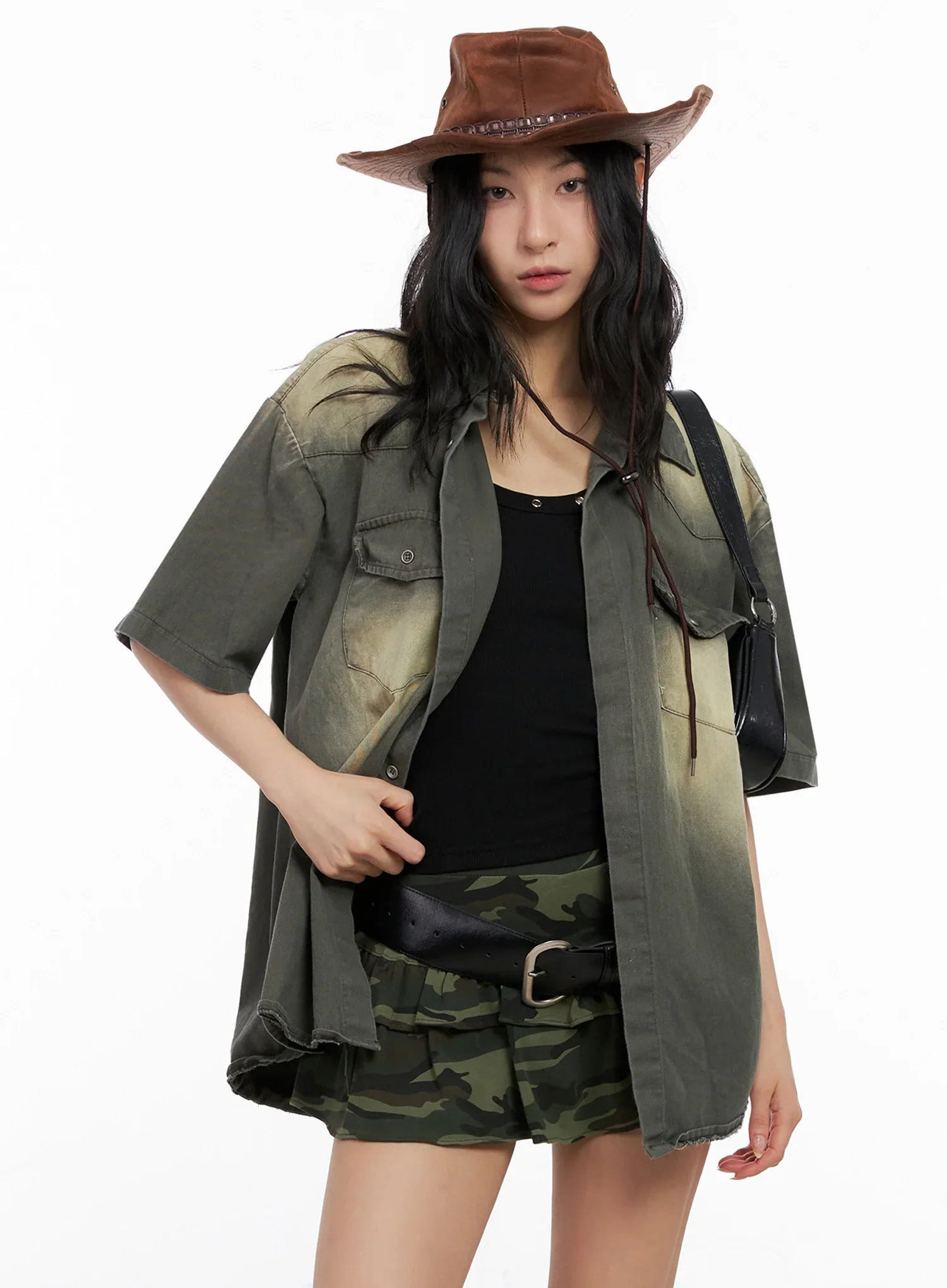 Washed Short-Sleeve Button-Up Shirt IG508