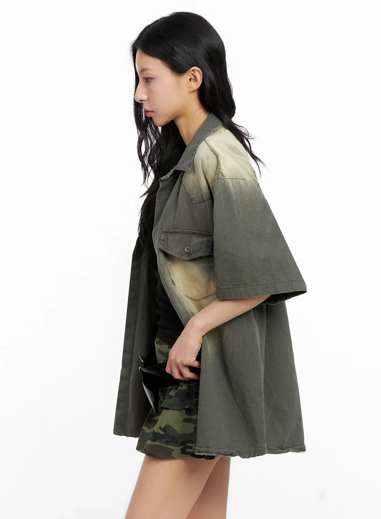 Washed Short-Sleeve Button-Up Shirt IG508 - Image 9