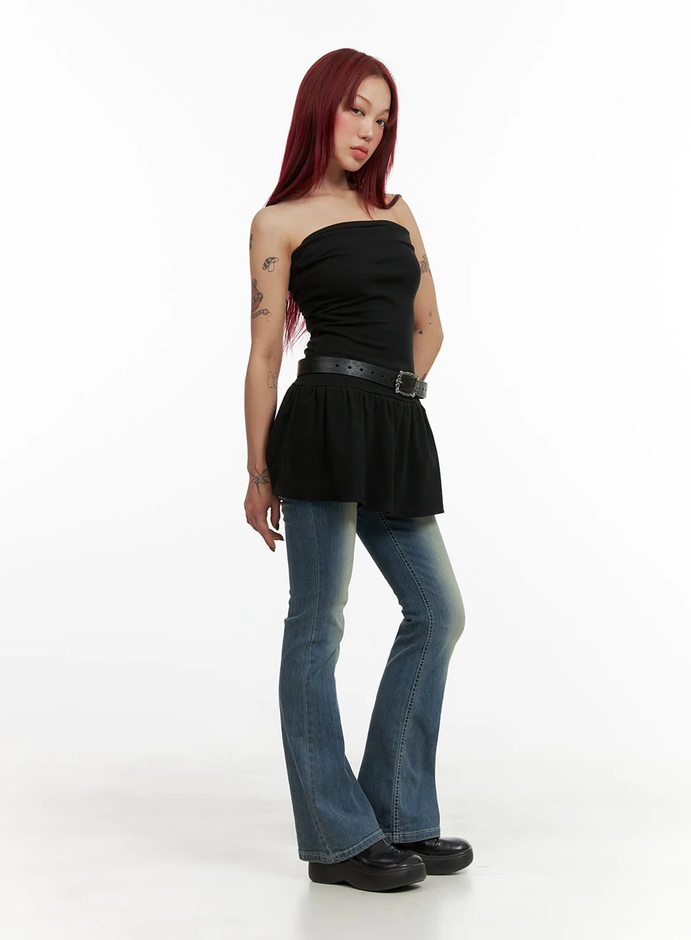 Washed Slim Bootcut Jeans CY429 - Image 3