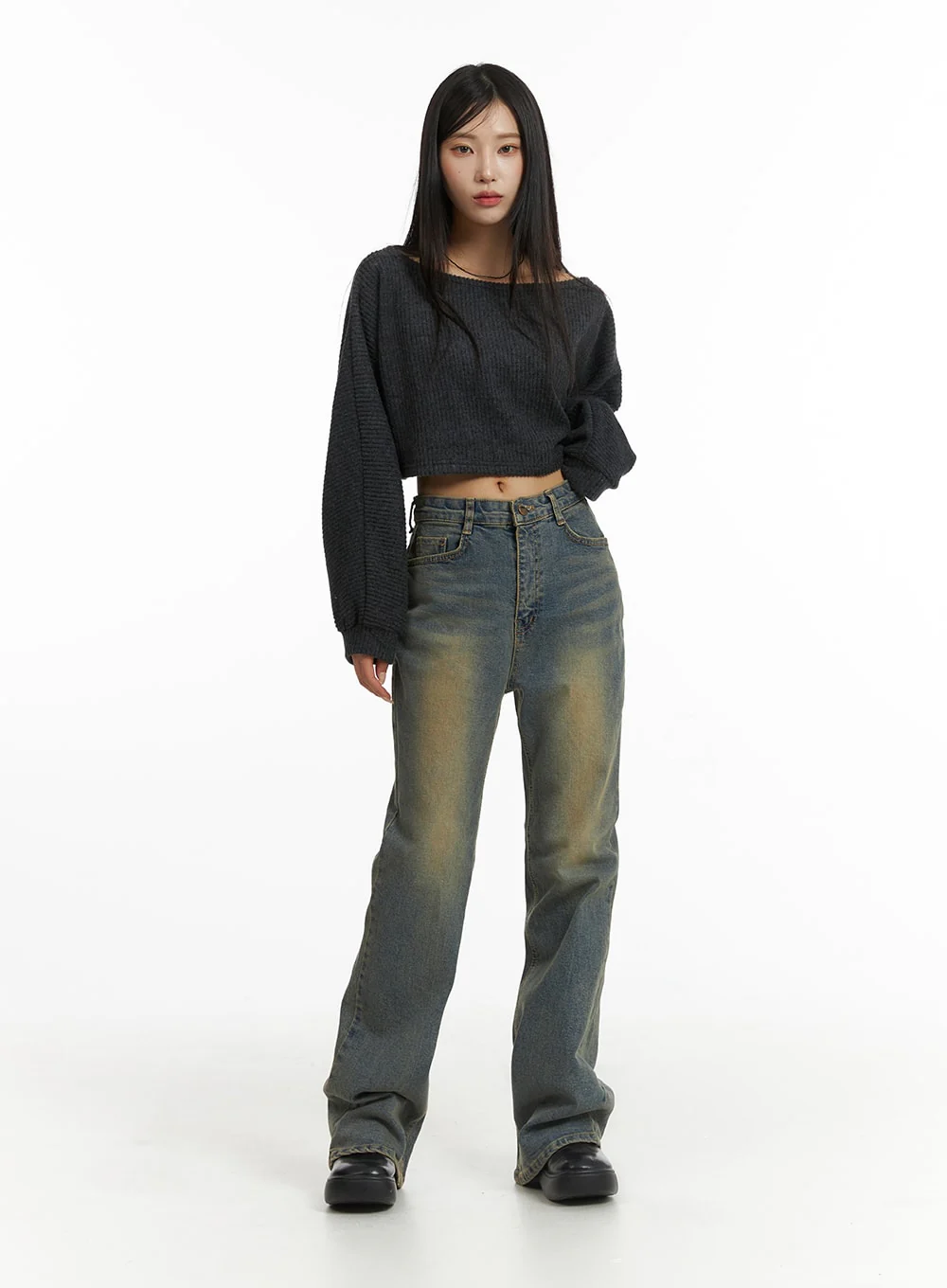 Washed Slim Fit Bootcut Jeans CJ431 - Image 6