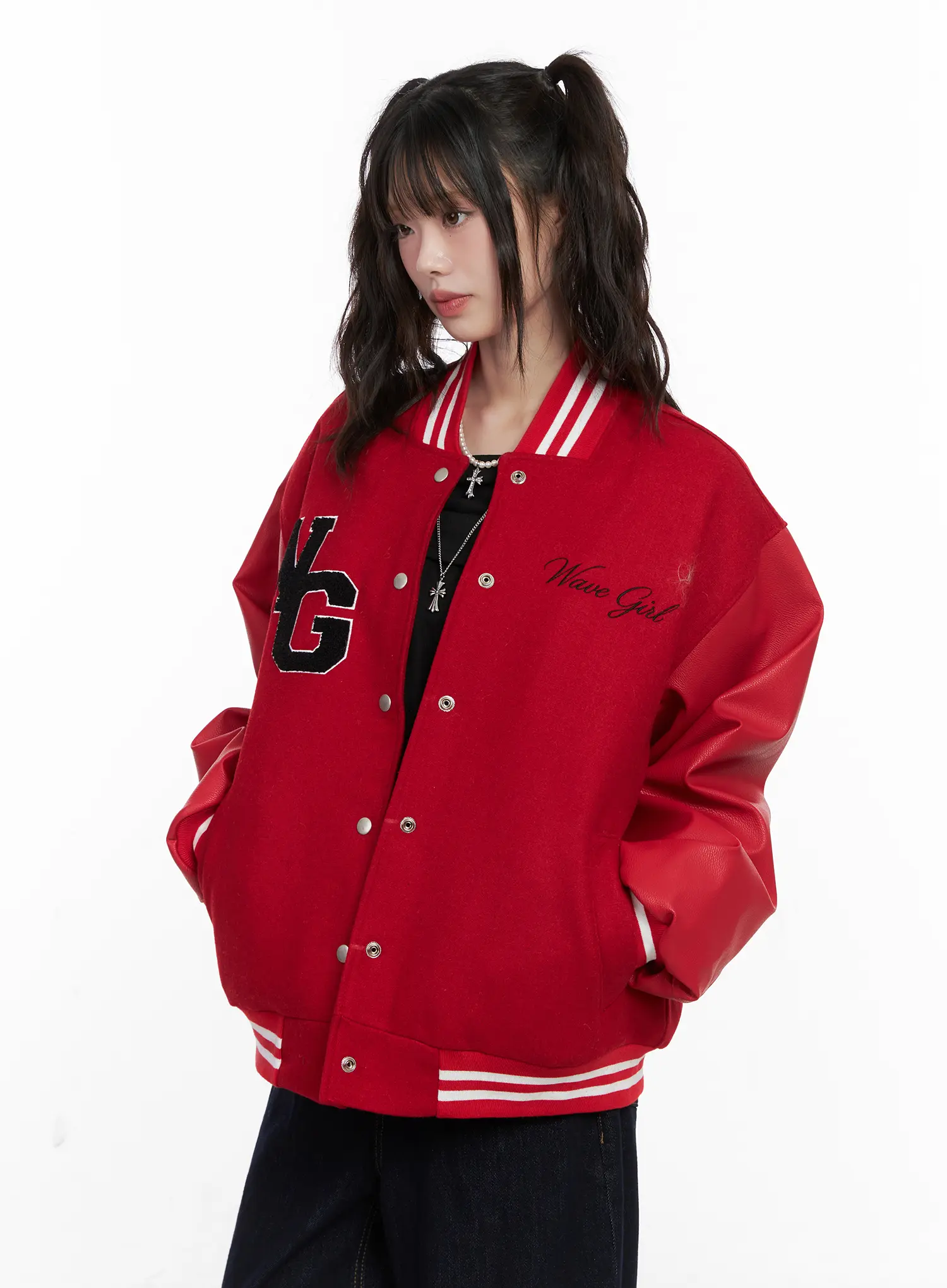 Wave Girl Oversized Varsity Jacket CN510 - Image 11