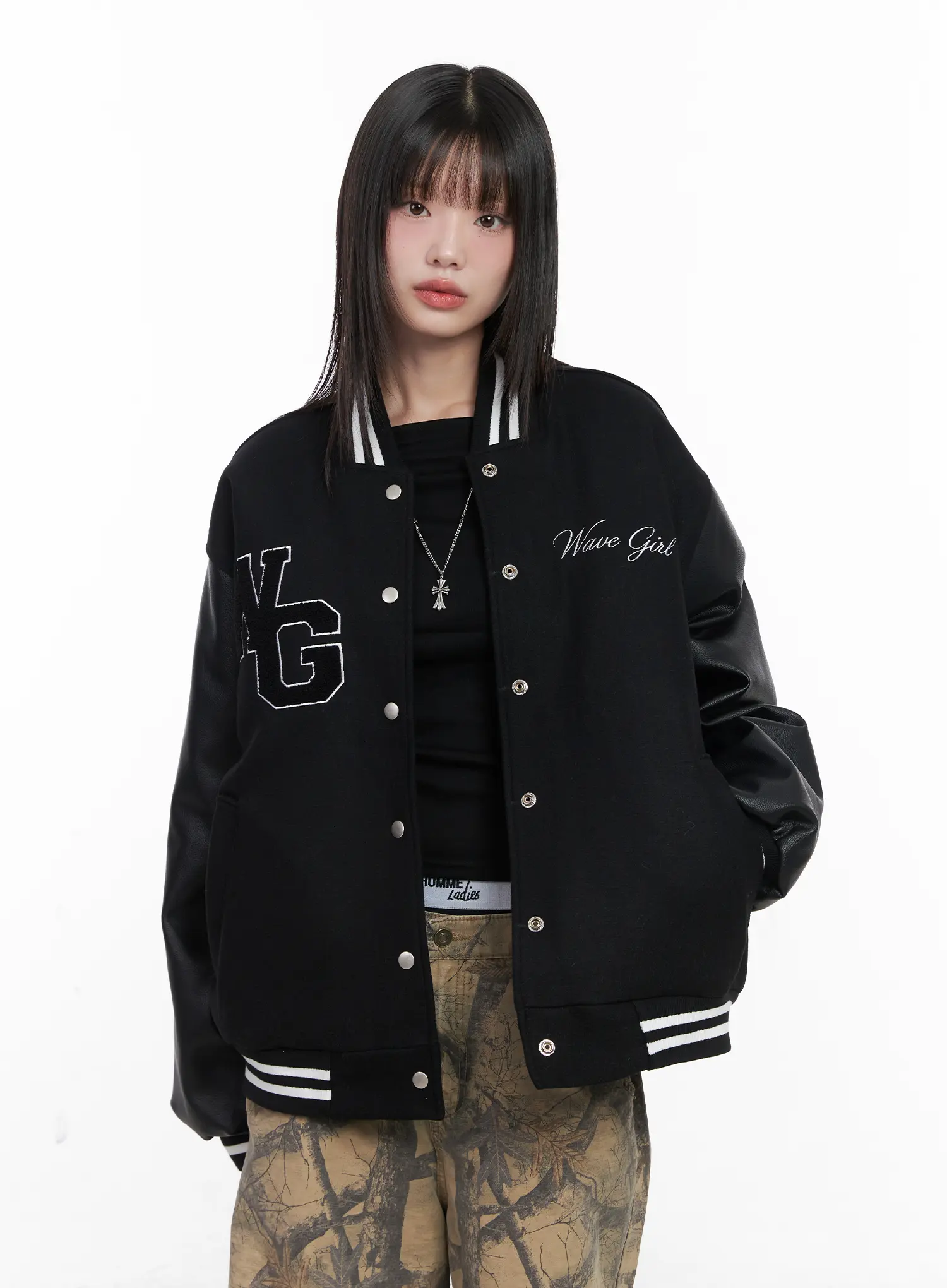 Wave Girl Oversized Varsity Jacket CN510 - Image 3