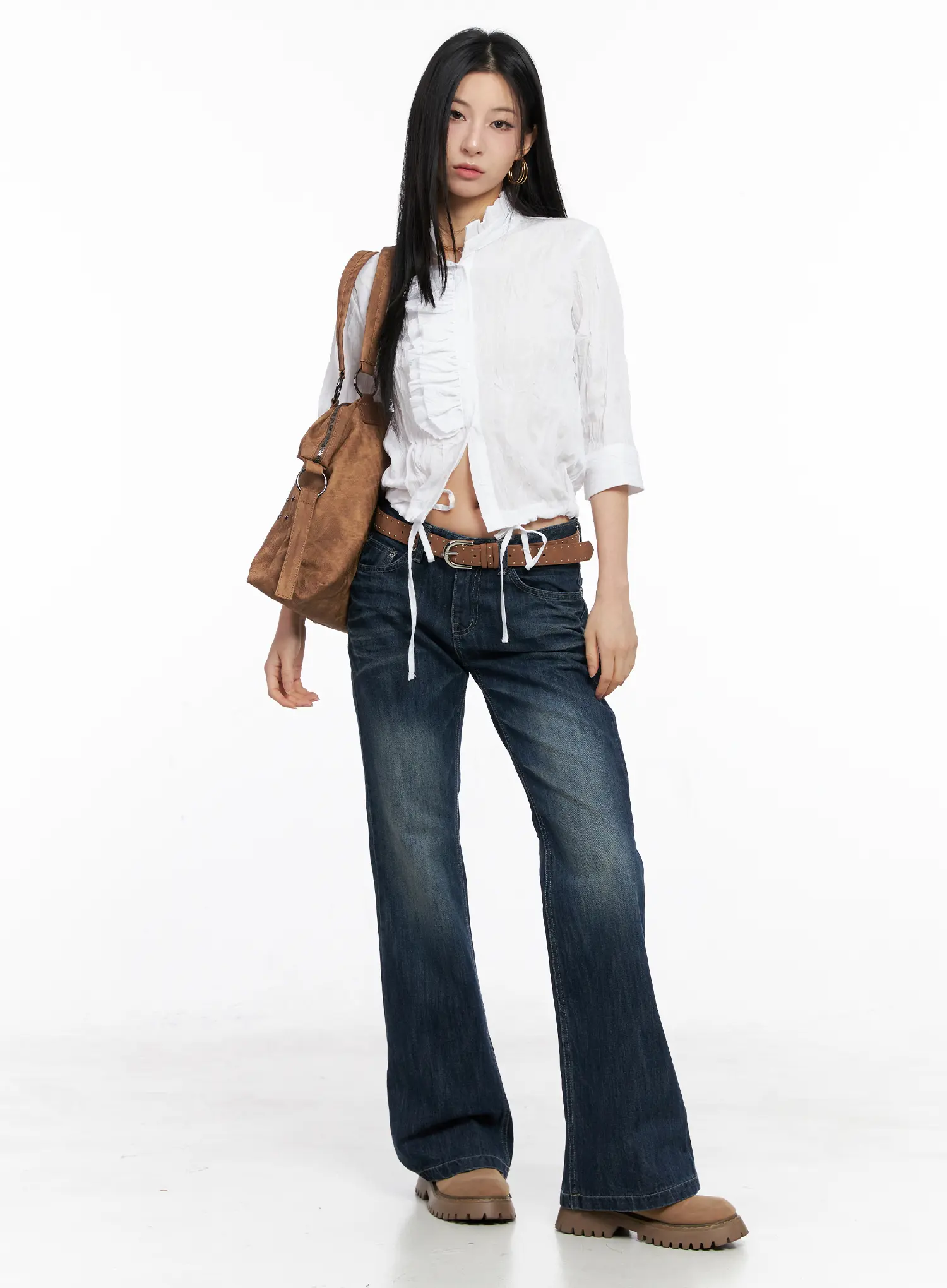 White Crinkled High Collar Top CC1109 - Image 2