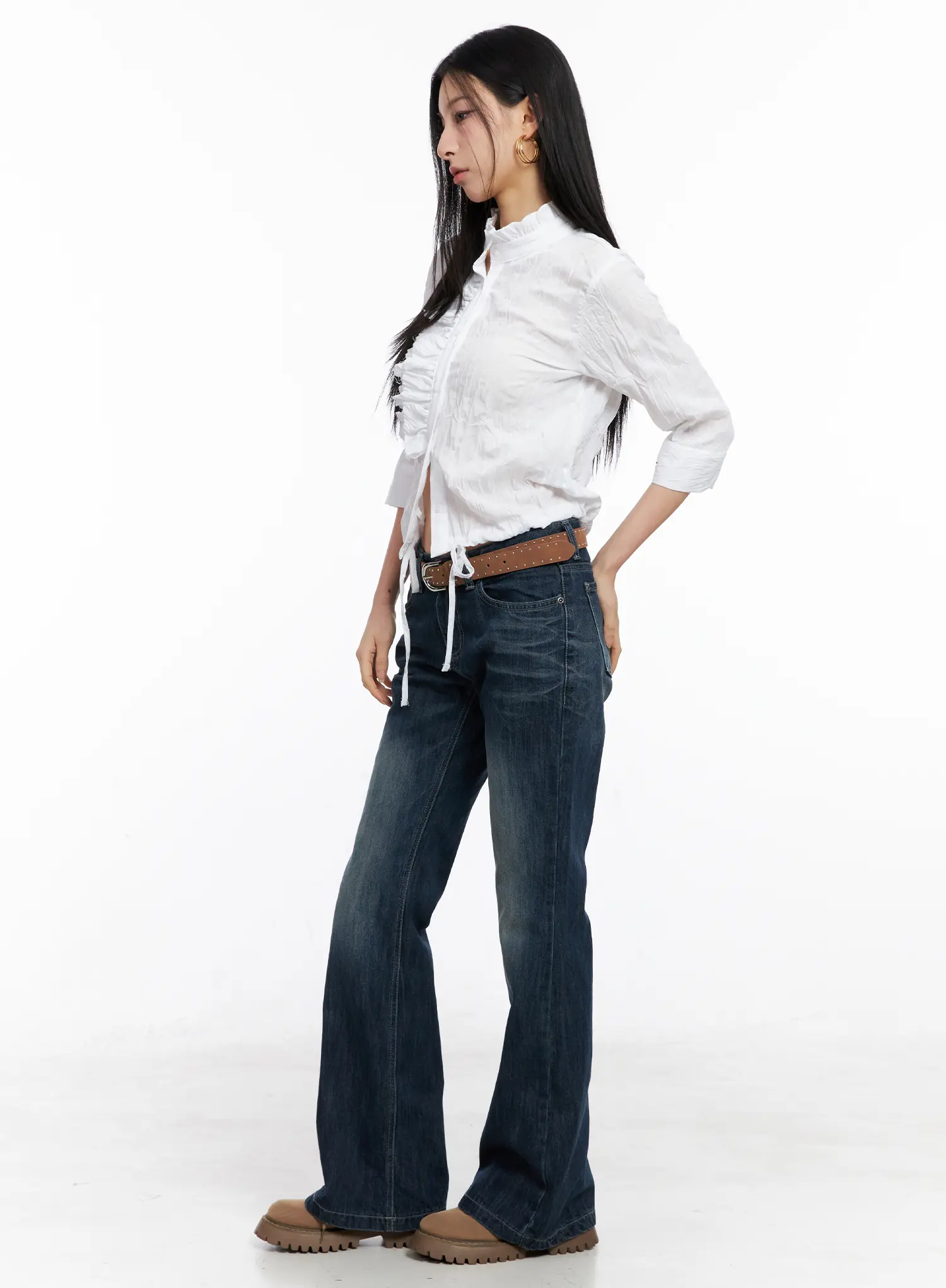 White Crinkled High Collar Top CC1109 - Image 5