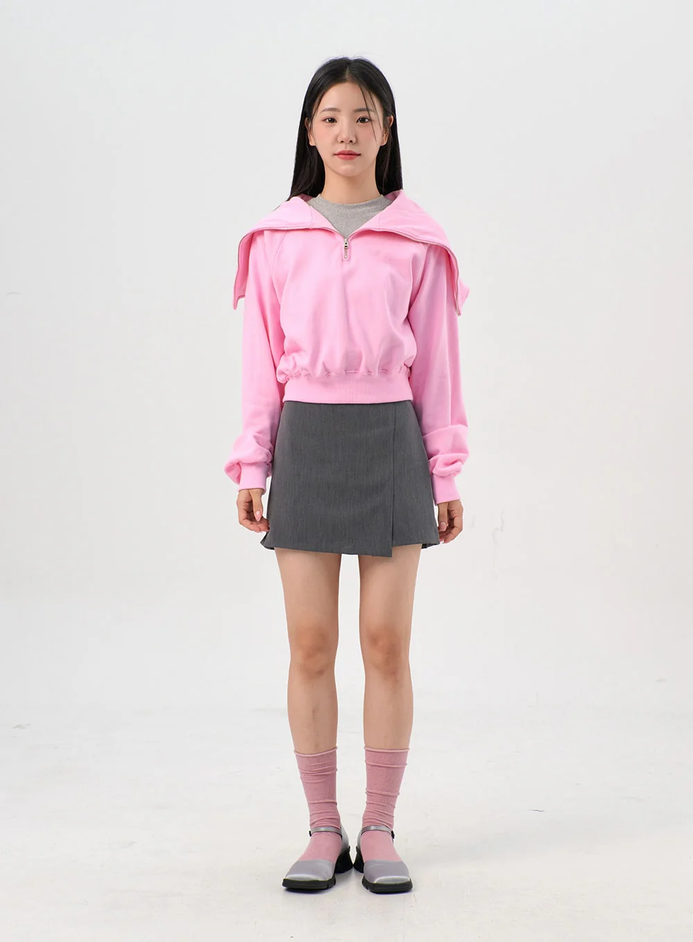 Wide Collar Half-Zip Sweatshirt OS302 - Image 8