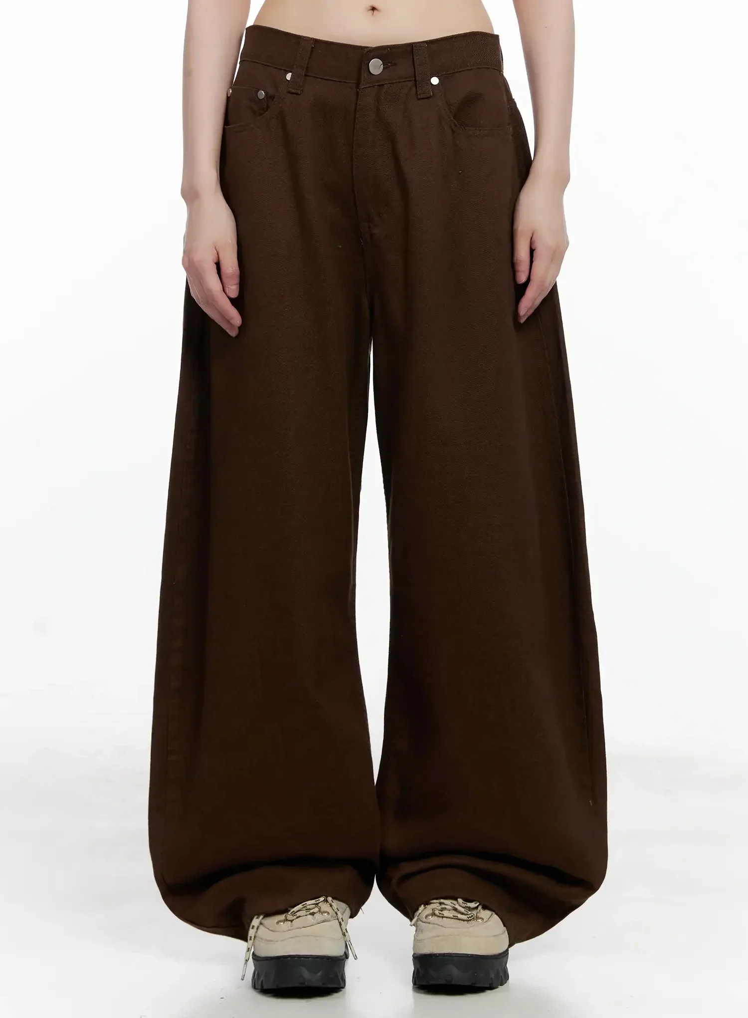 Wide-Leg Brown Cotton Pants IL531 - Image 4