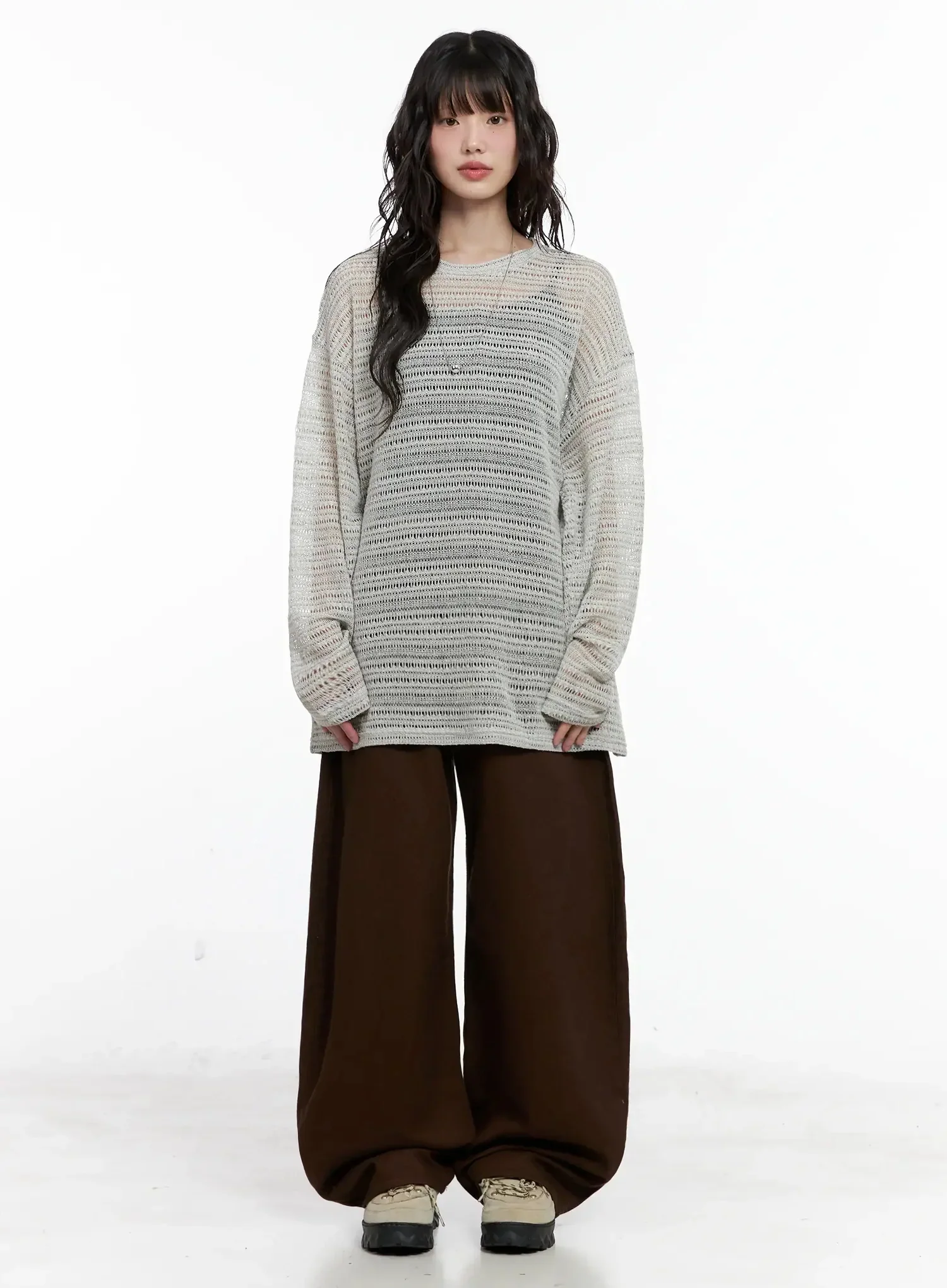 Wide-Leg Brown Cotton Pants IL531 - Image 5