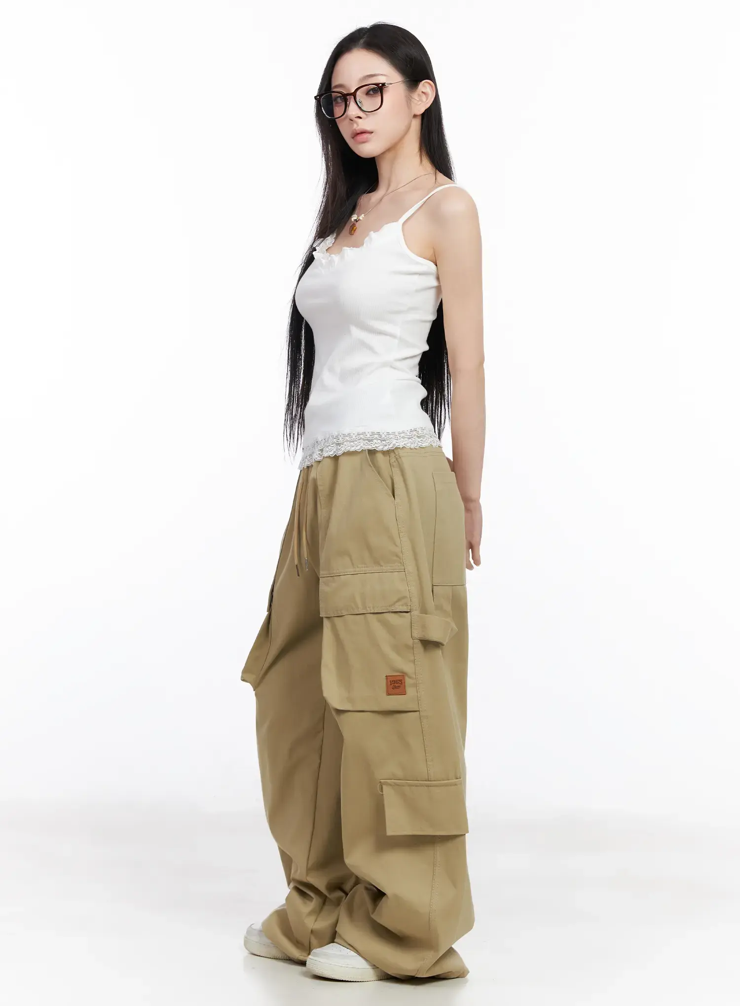 Wide Leg Cargo Pants with Elastic Waist CF519 - Image 3