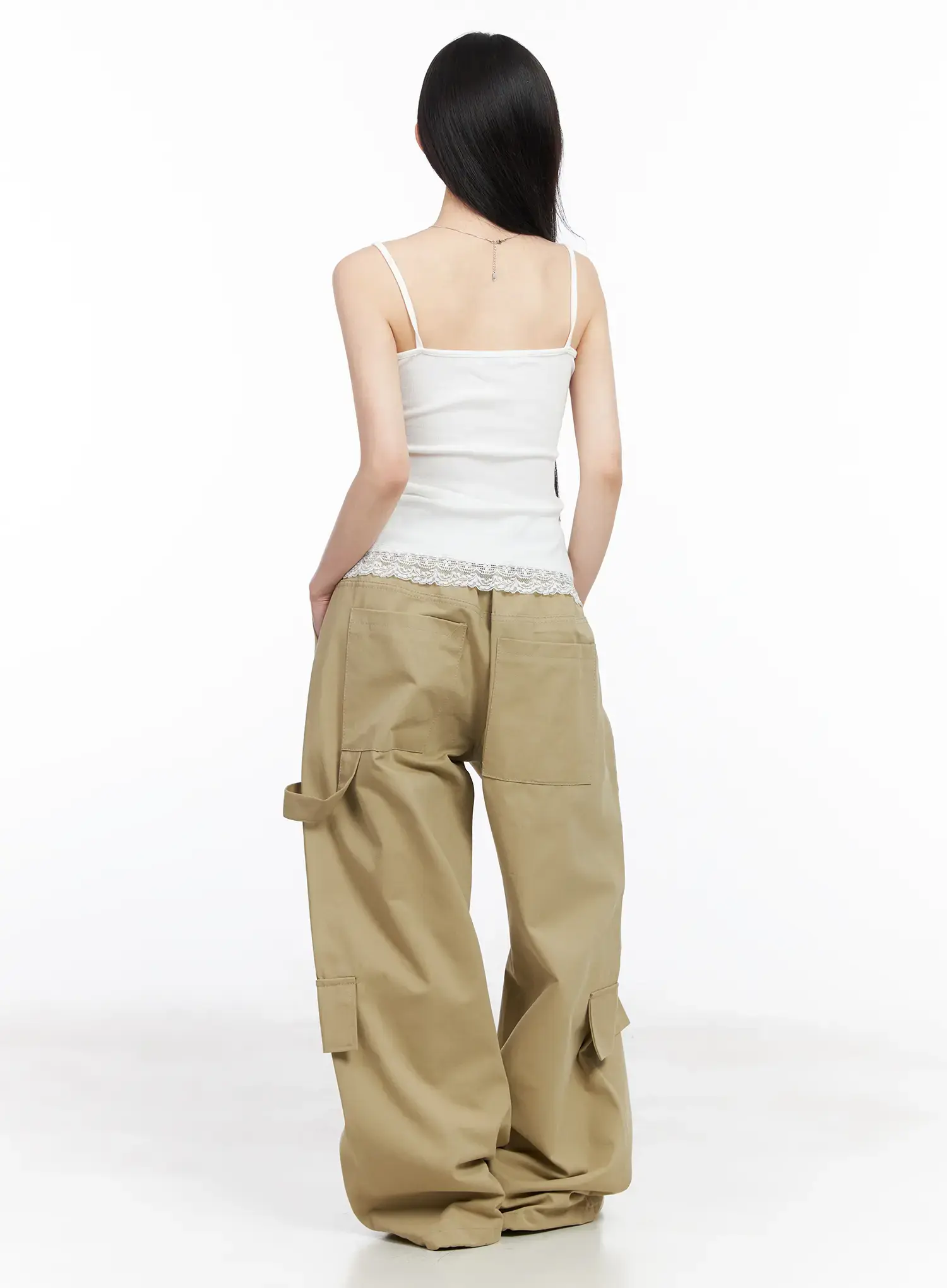 Wide Leg Cargo Pants with Elastic Waist CF519 - Image 4