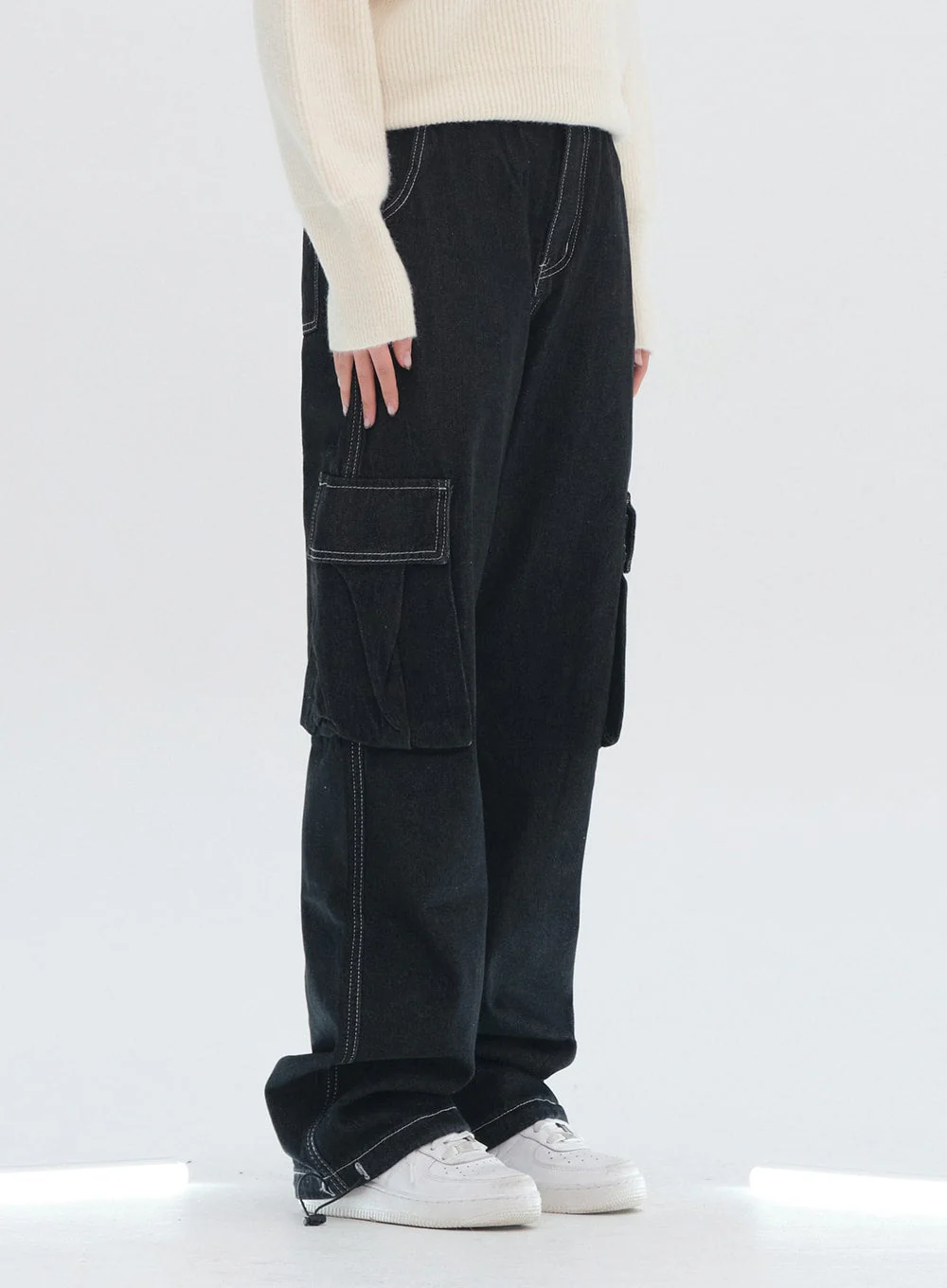 Wide Leg Denim Cargo Pants - Image 8