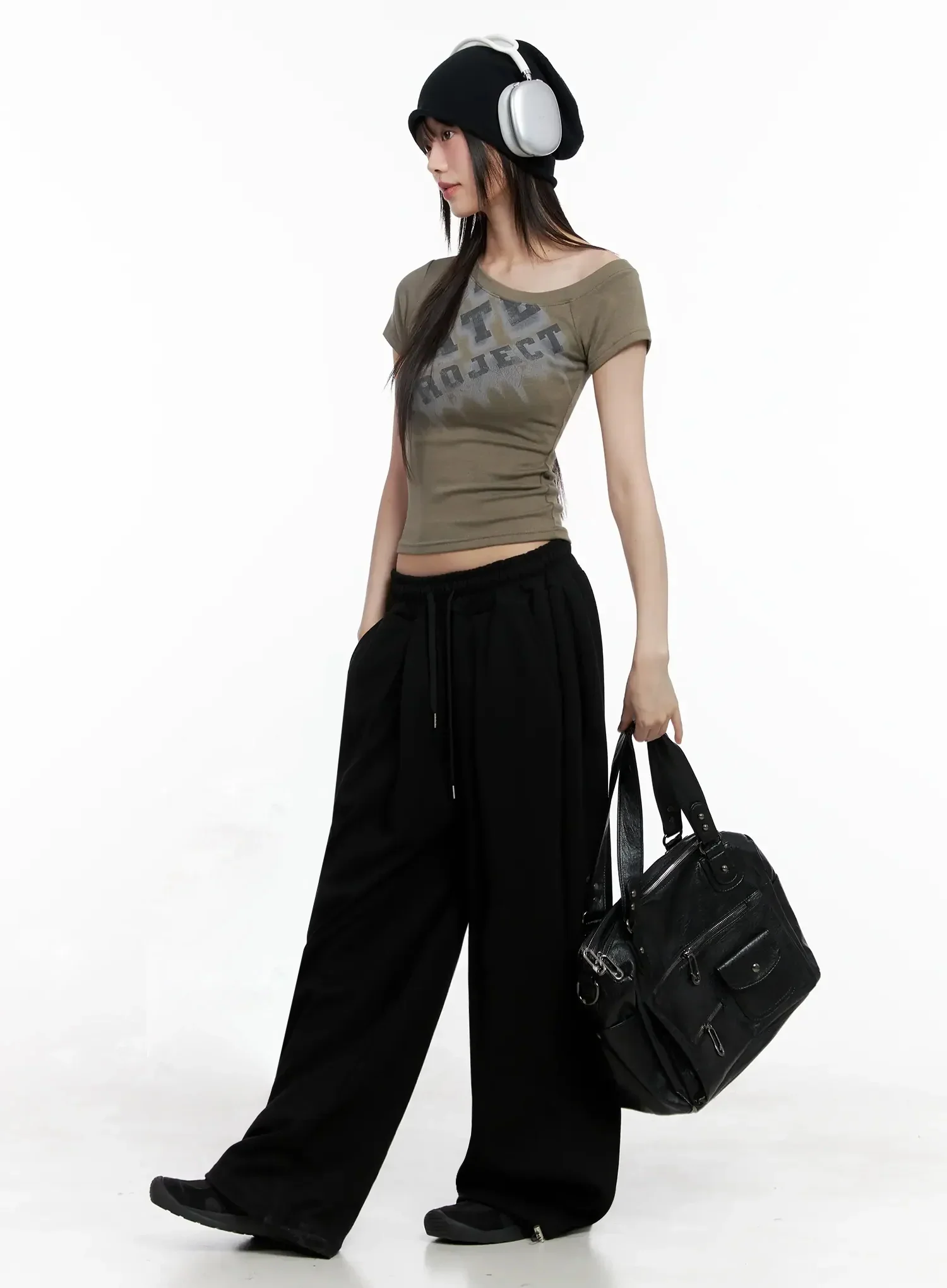 Wide-Leg Drawstring Sweatpants IL528 - Image 2