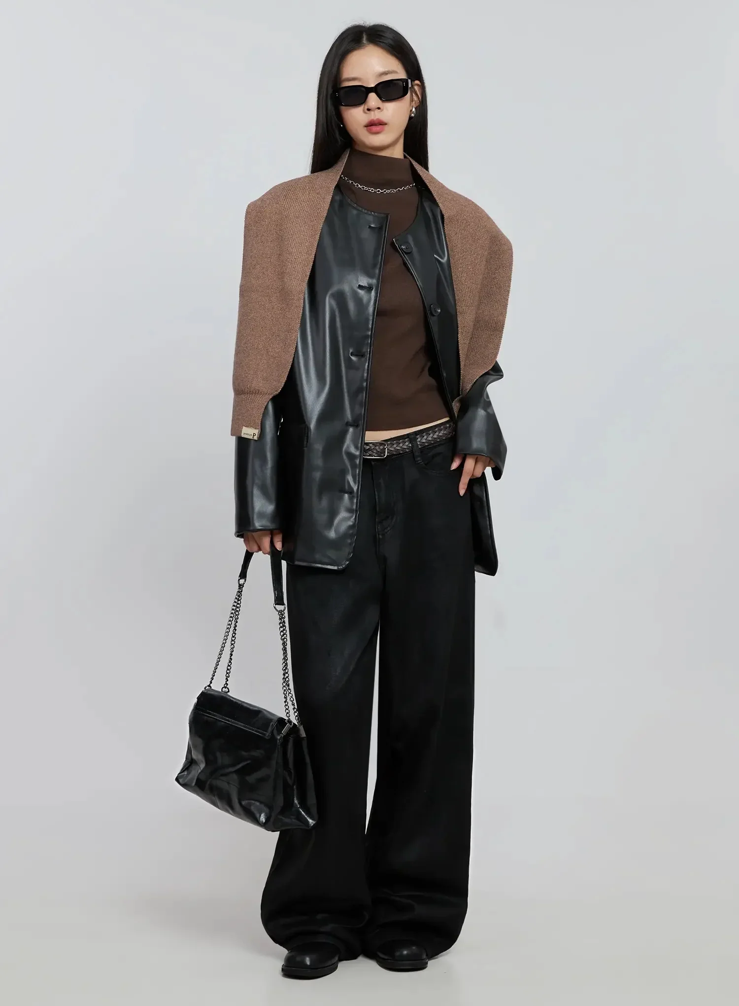 Wide Leg Faux Leather Pants IO530 - Image 3
