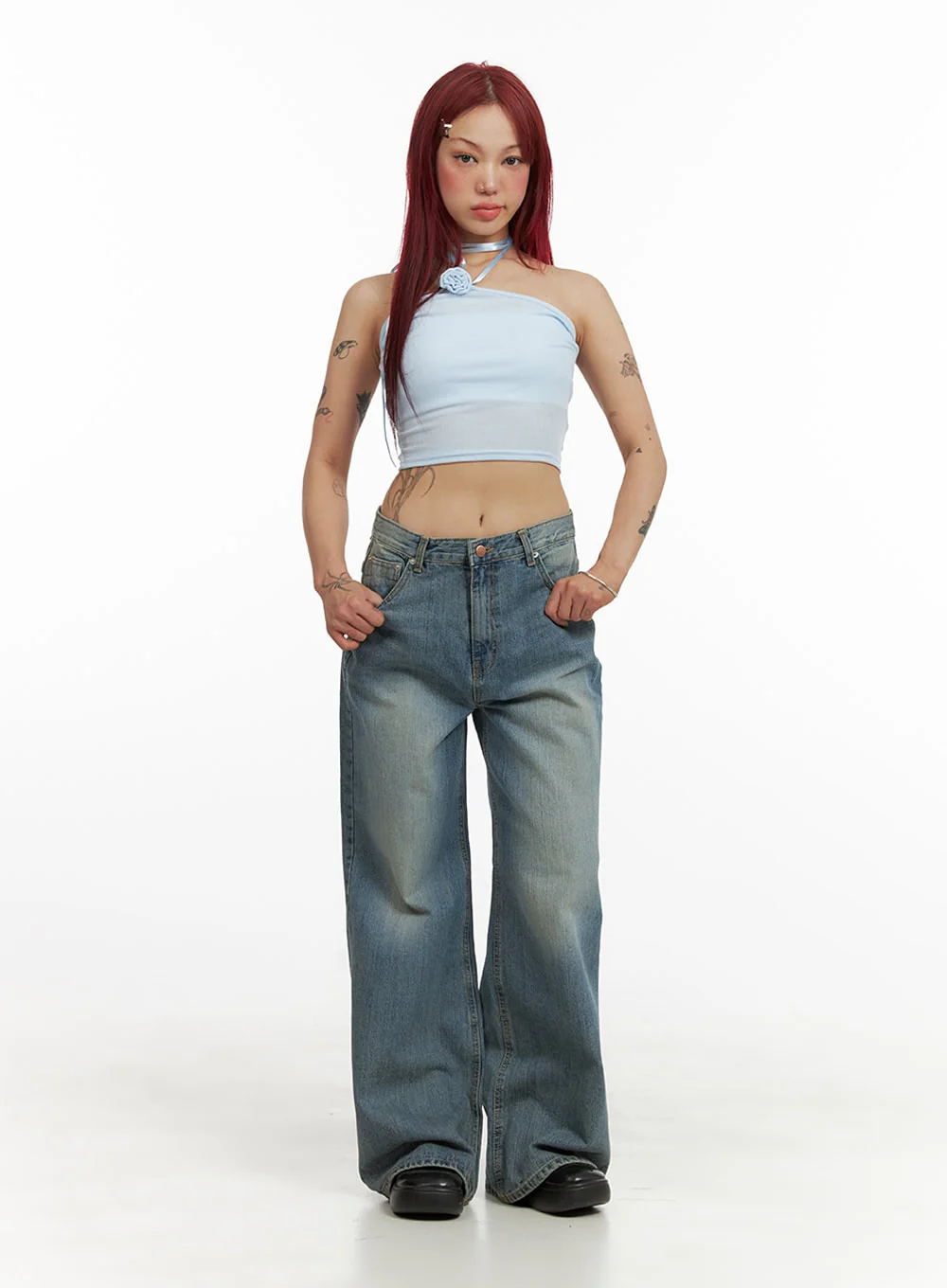 Wide Washed Denim Jeans CY429 - Image 2