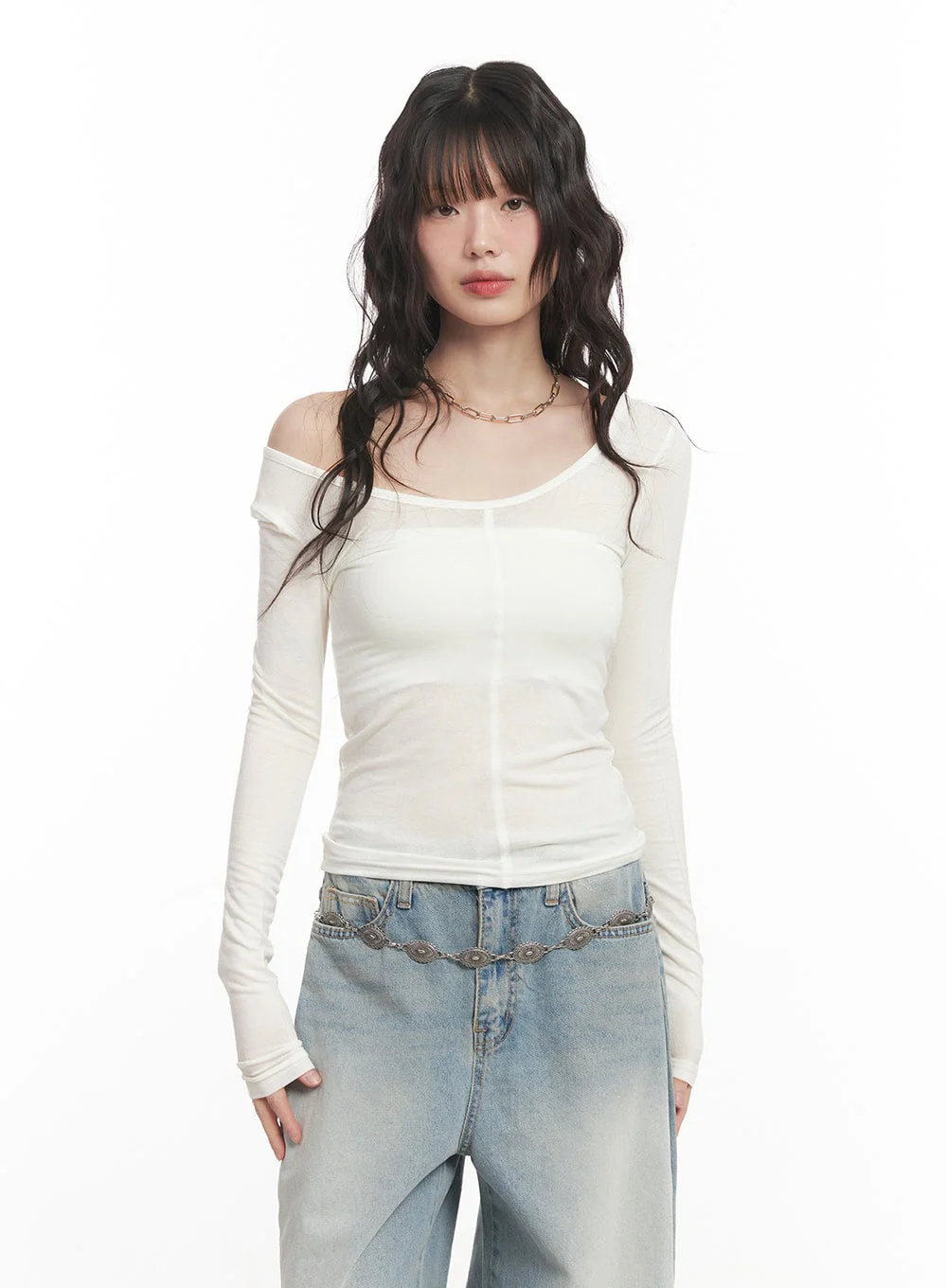 Wool-Blend One-Shoulder Long Sleeve Top CM520 - Image 11