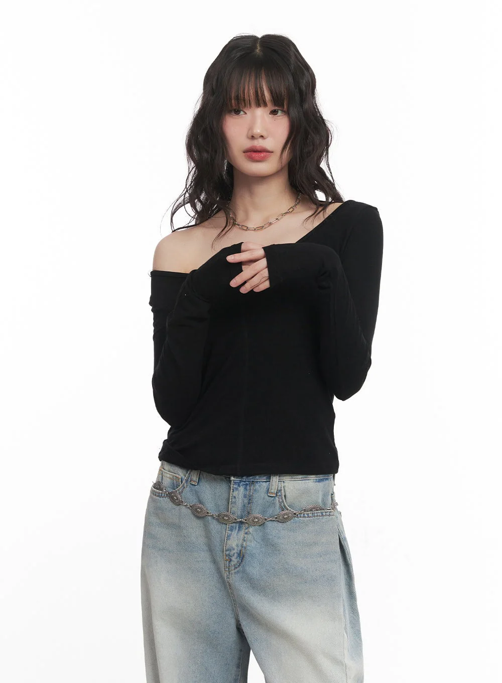 Wool-Blend One-Shoulder Long Sleeve Top CM520 - Image 12
