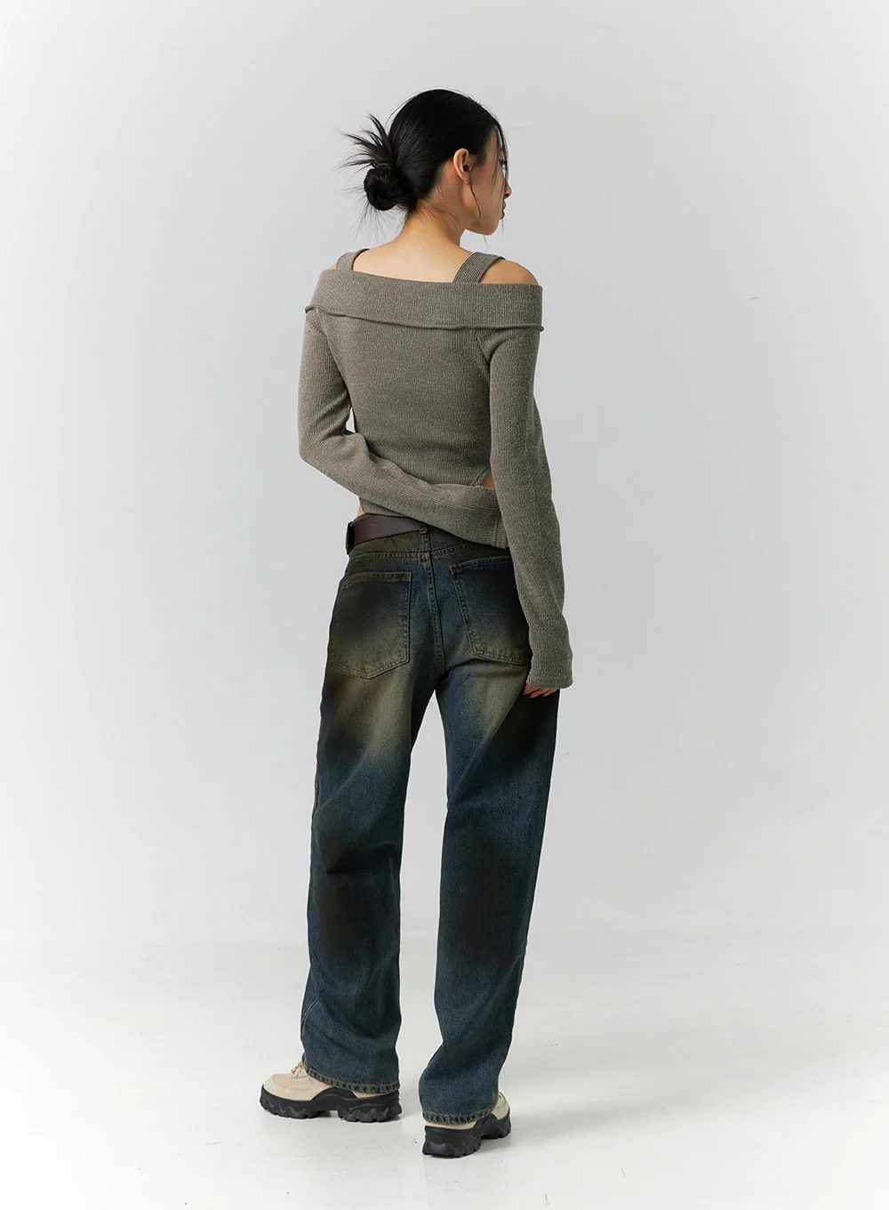 Zip Cut Out Off Shoulder Crop Sweater ID306 - Image 6