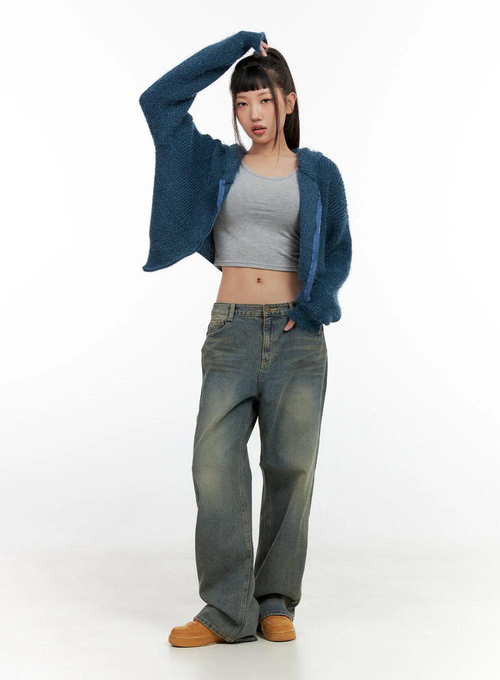 Zip-up Knit Hooded Cardigan CN401 - Image 2