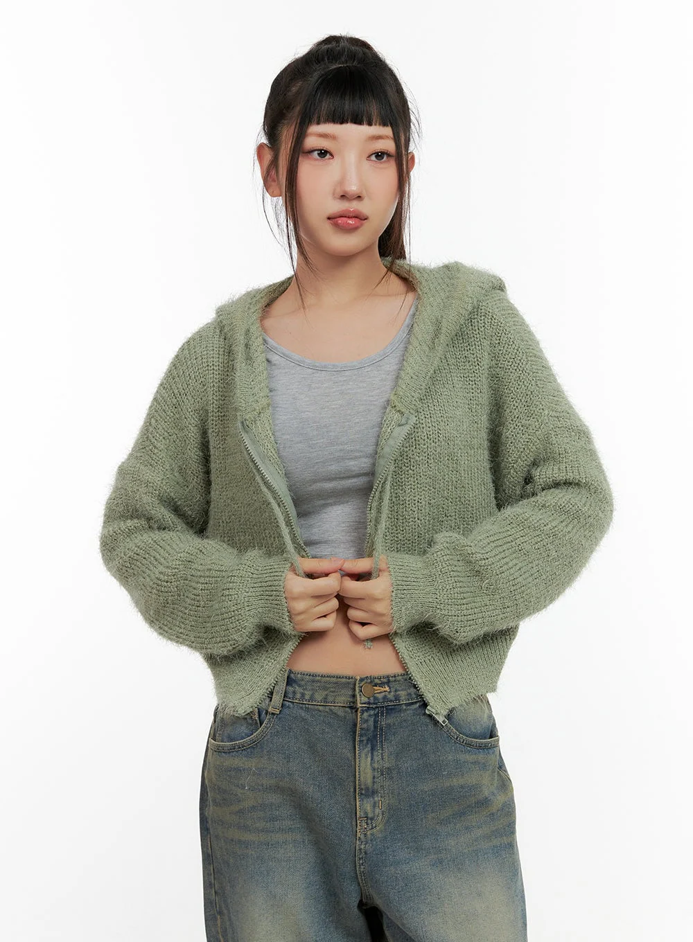 Zip-up Knit Hooded Cardigan CN401 - Image 9