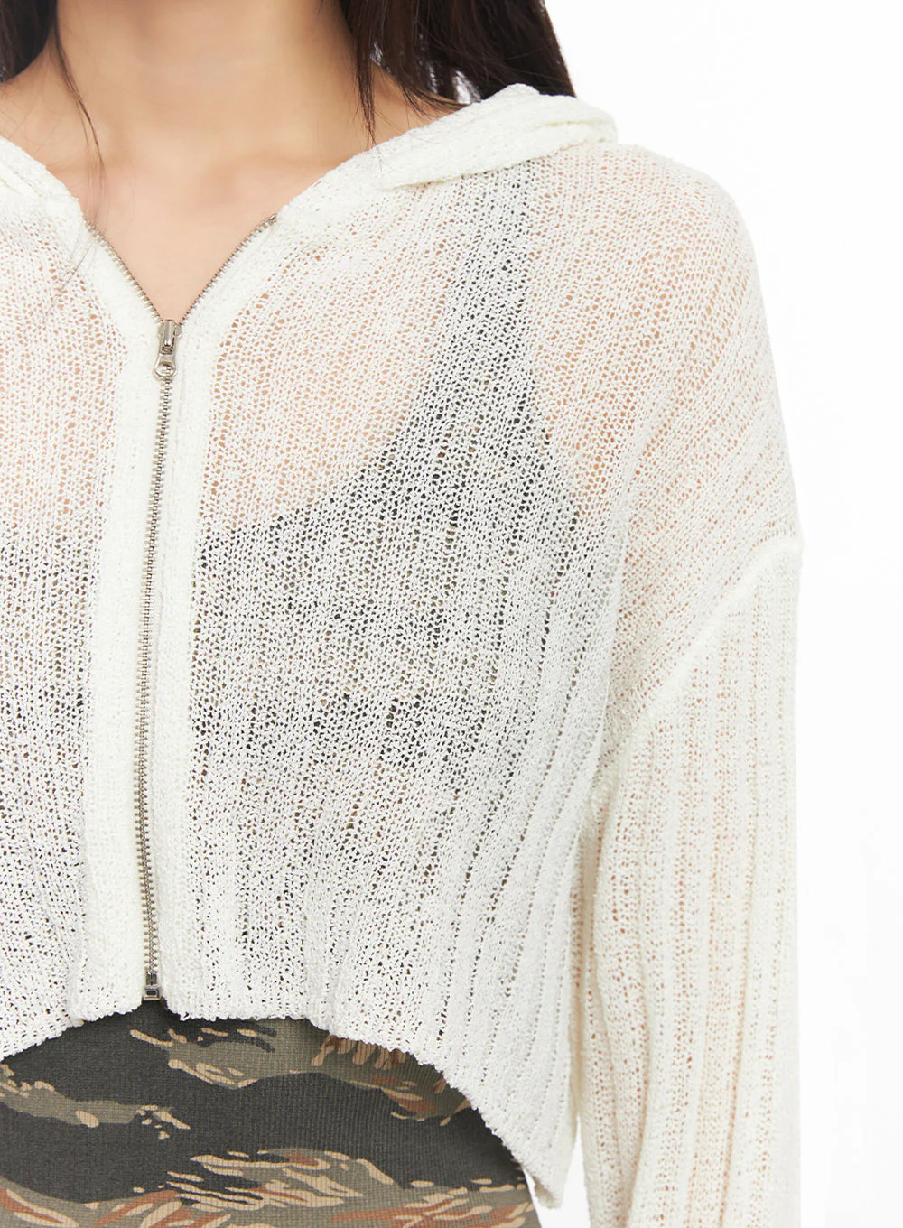 Zip-Up Sheer Hooded Cardigan IA528 - Image 3