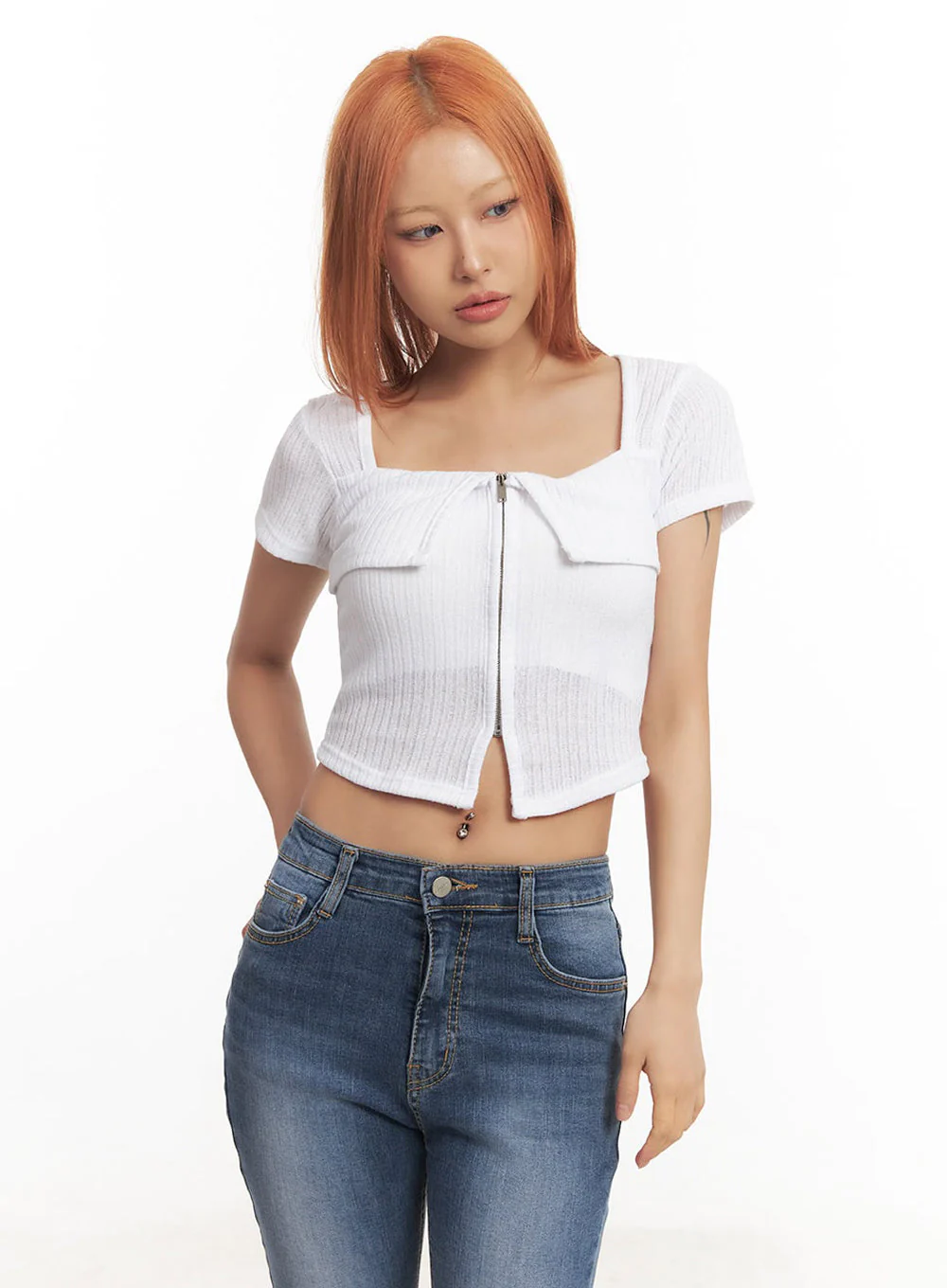 Zip-Up Square-Neck Crop Top IA517 - Image 8